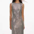 Grey Rhinestone Mesh Midi Dress