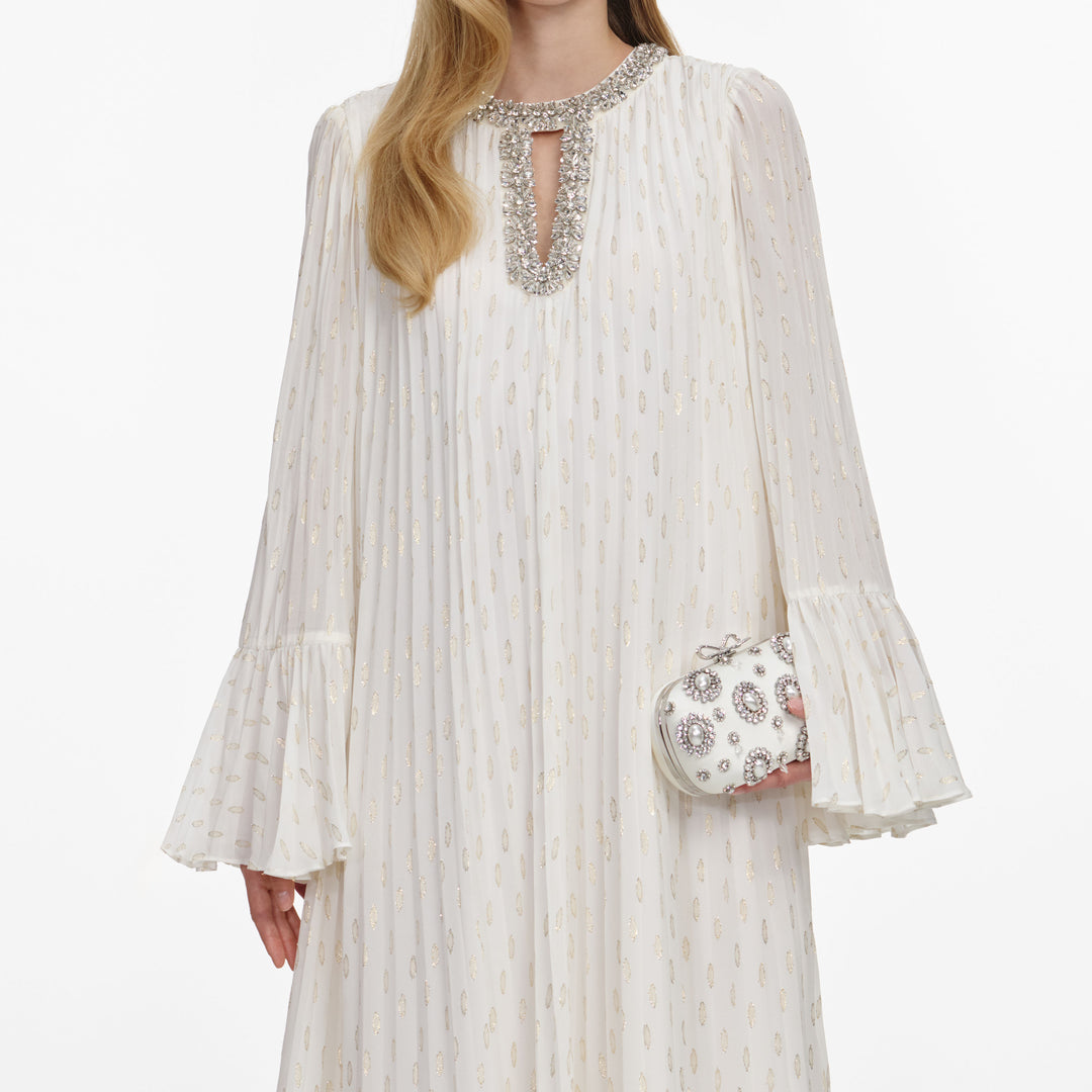 Cream And Gold Chiffon Maxi Dress – self-portrait