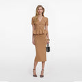 Camel Knit Peplum Midi Dress