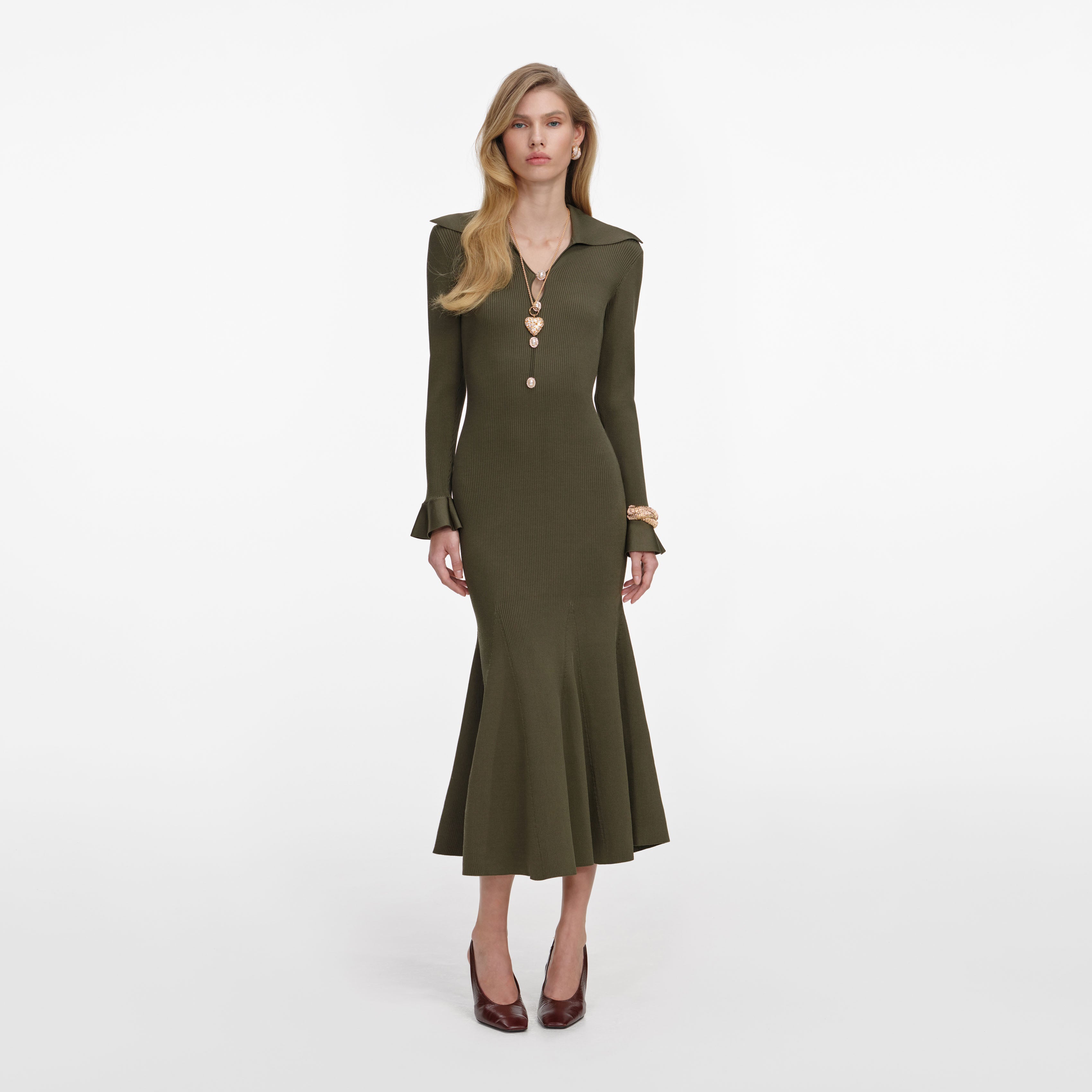 Green Keyhole Knit Midi Dress – self-portrait