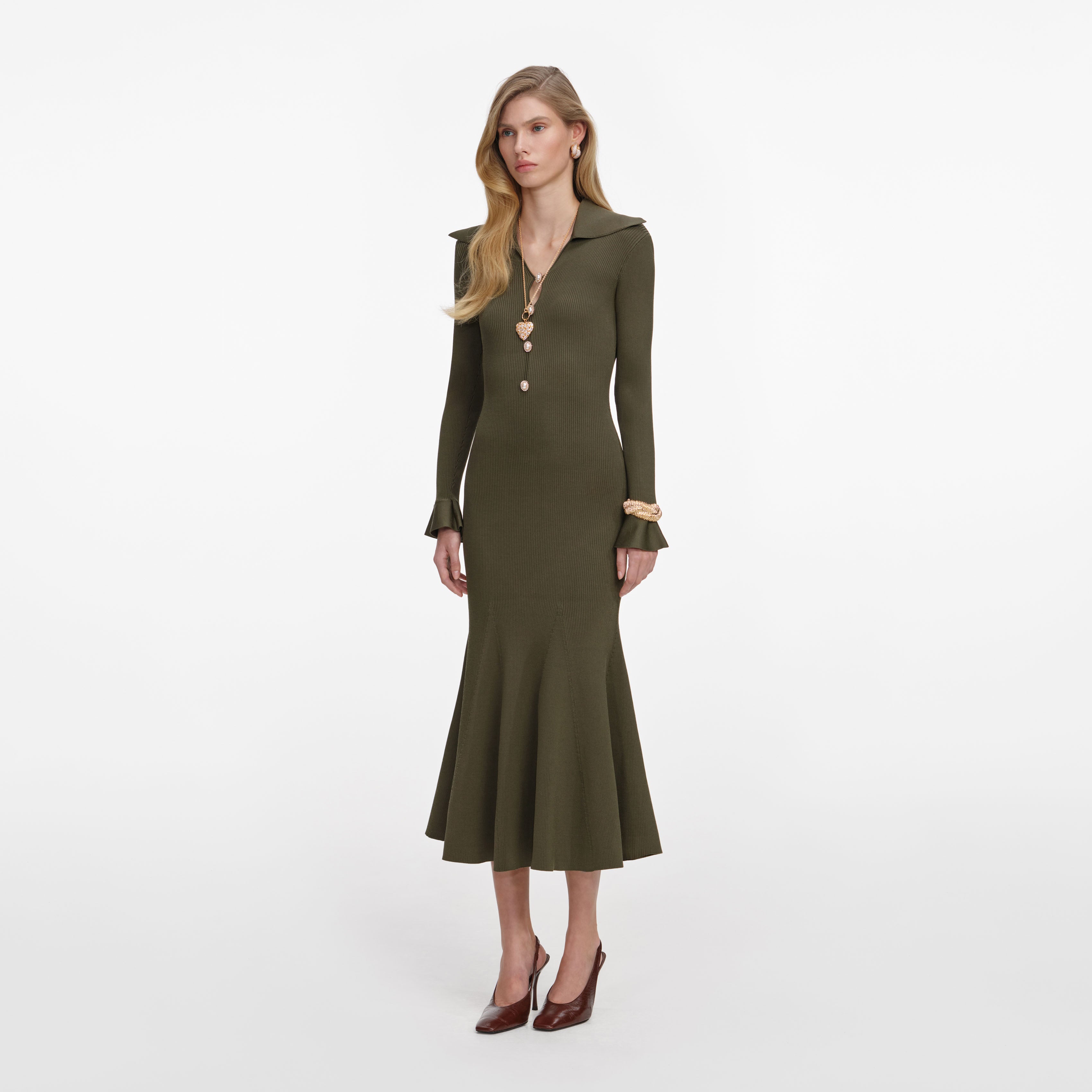 Green Keyhole Knit Midi Dress – self-portrait