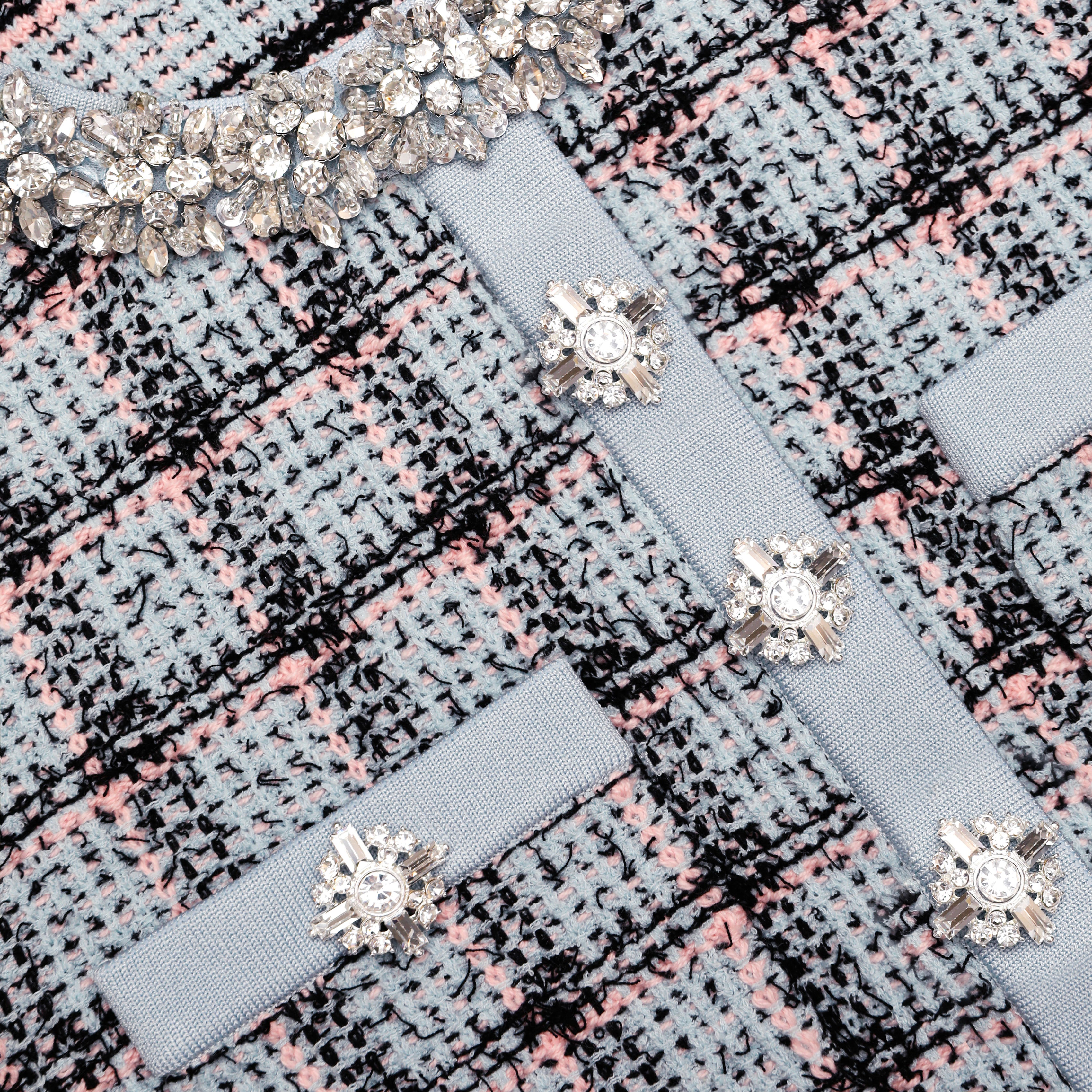 Blue Check Knit Mini Dress