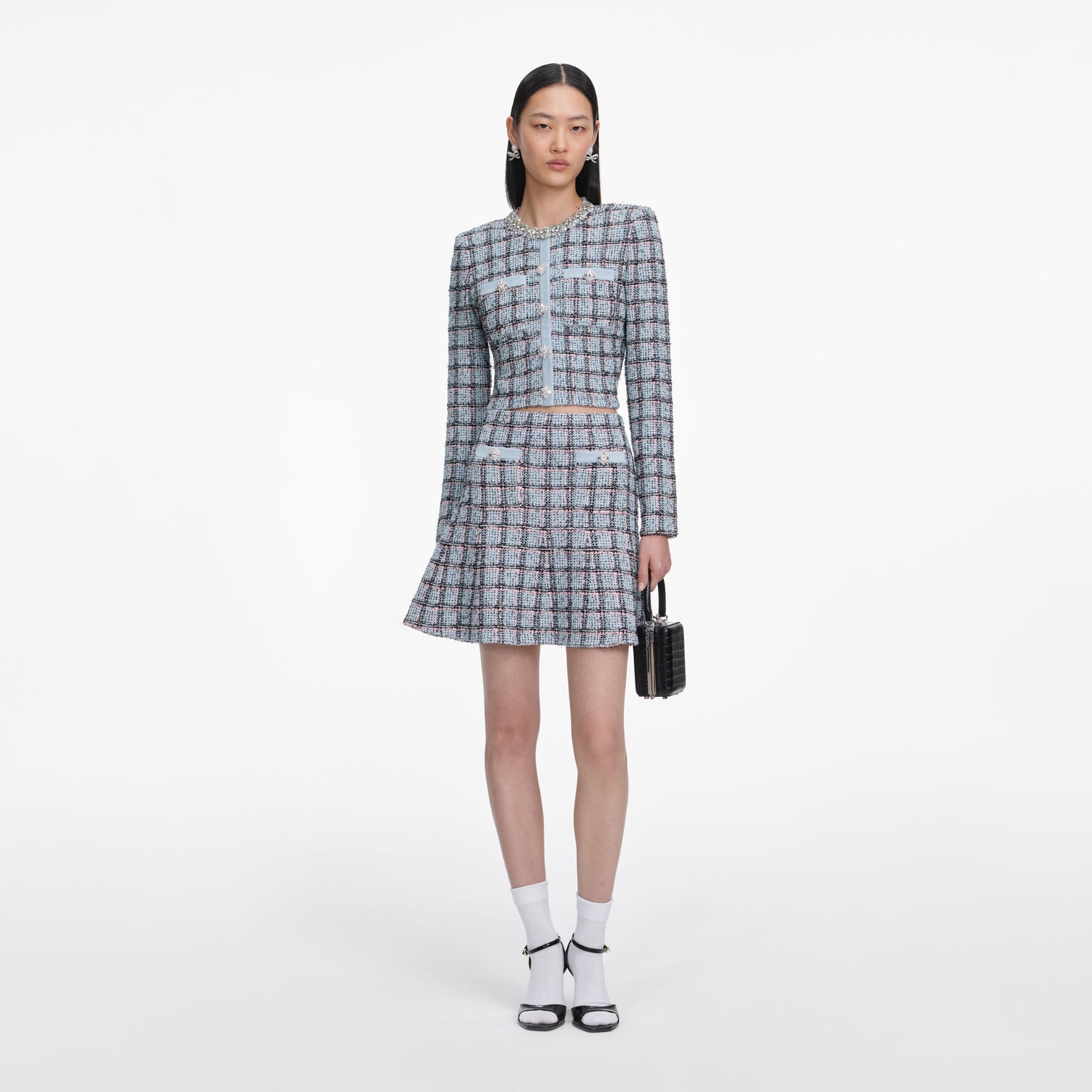 Blue Check Knit Cardigan - Self-Portrait