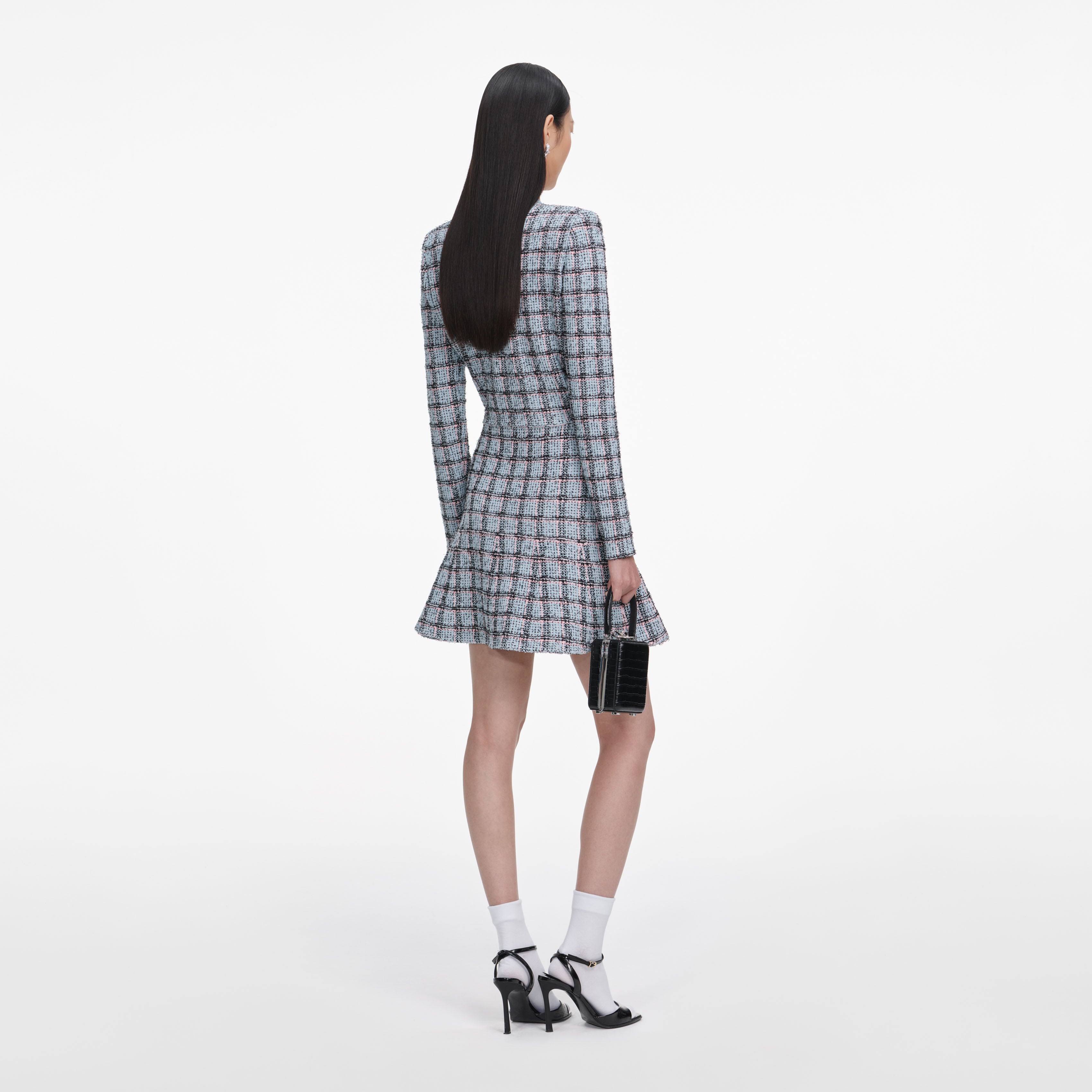 Blue Check Knit Mini Dress – self-portrait