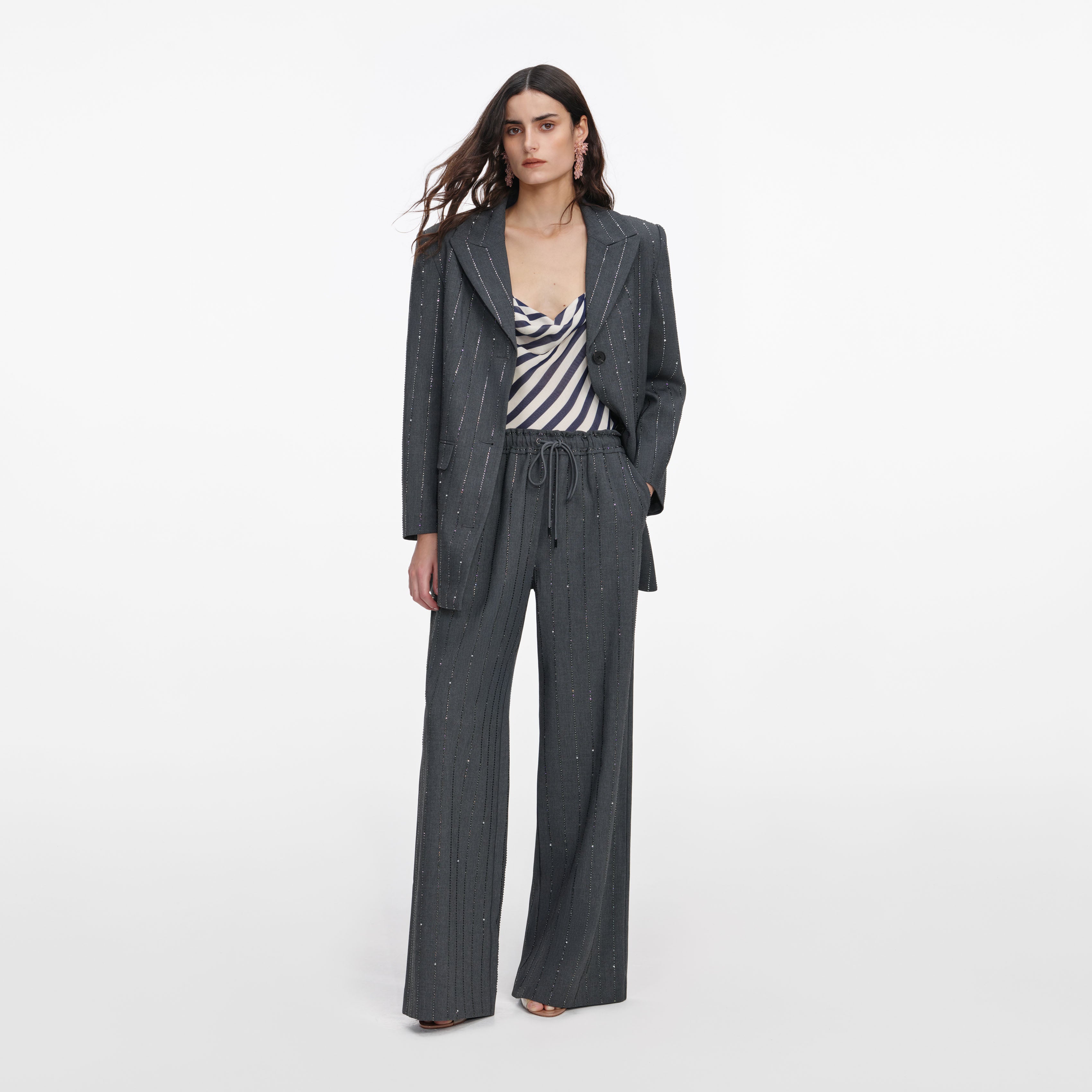 Grey Rhinestone Pinstripe Trousers