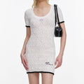 White Pointelle Embroidered Knit Mini Dress