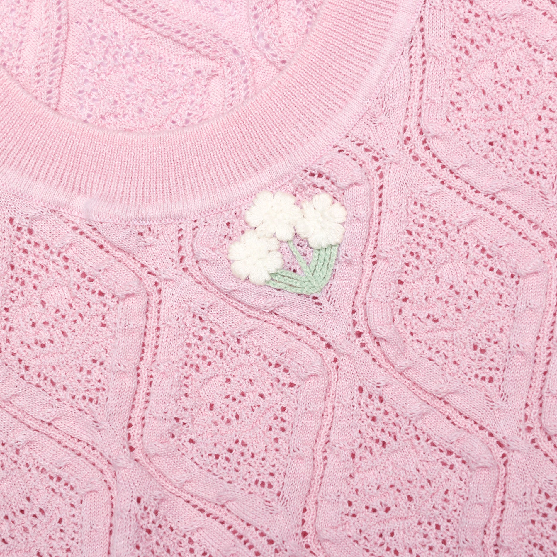 A close up of the fabric for the Pink Pointelle Knit Midi Dress