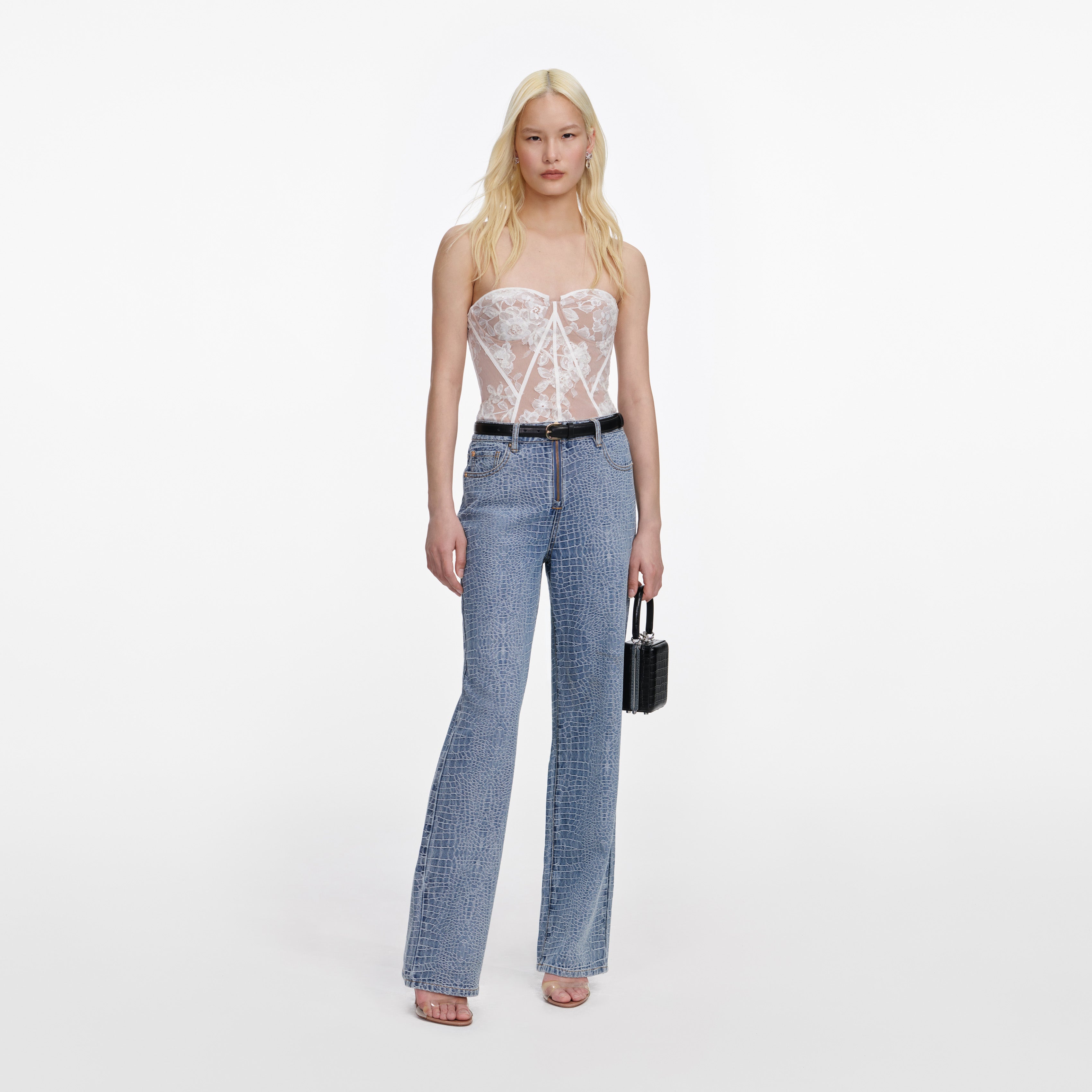 White Sequin Lace Bandeau Top