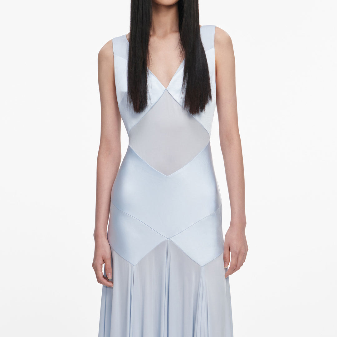 Blue Satin Jersey Maxi Dress selfportrait — free download
