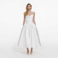 White Taffeta Strapless Midi Dress