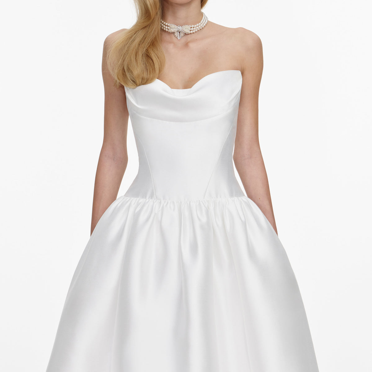 White Taffeta Strapless Midi Dress – self-portrait