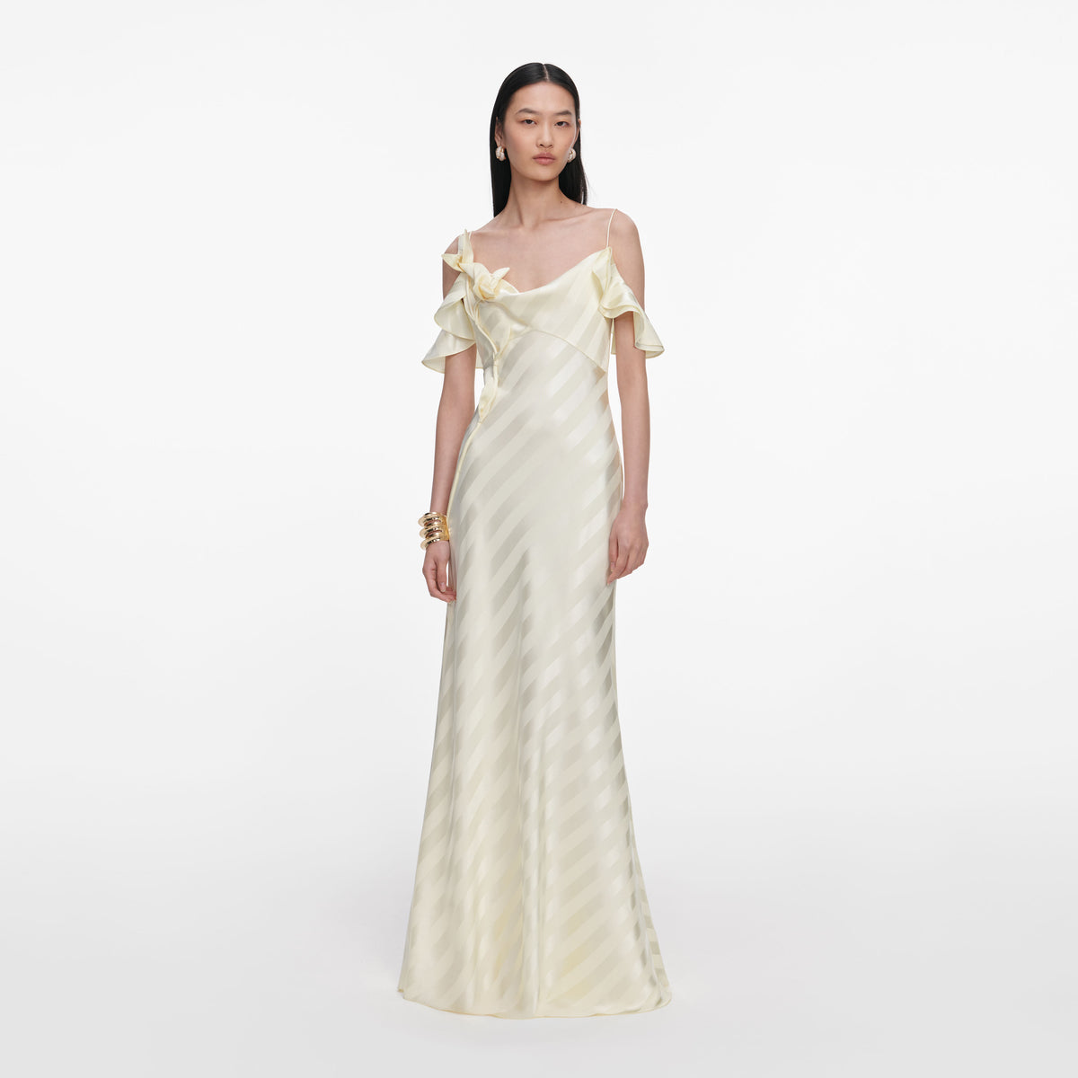 Yellow Satin Striped Maxi Dress – self-portrait