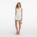 White Crepe Embellished Flower Mini Dress