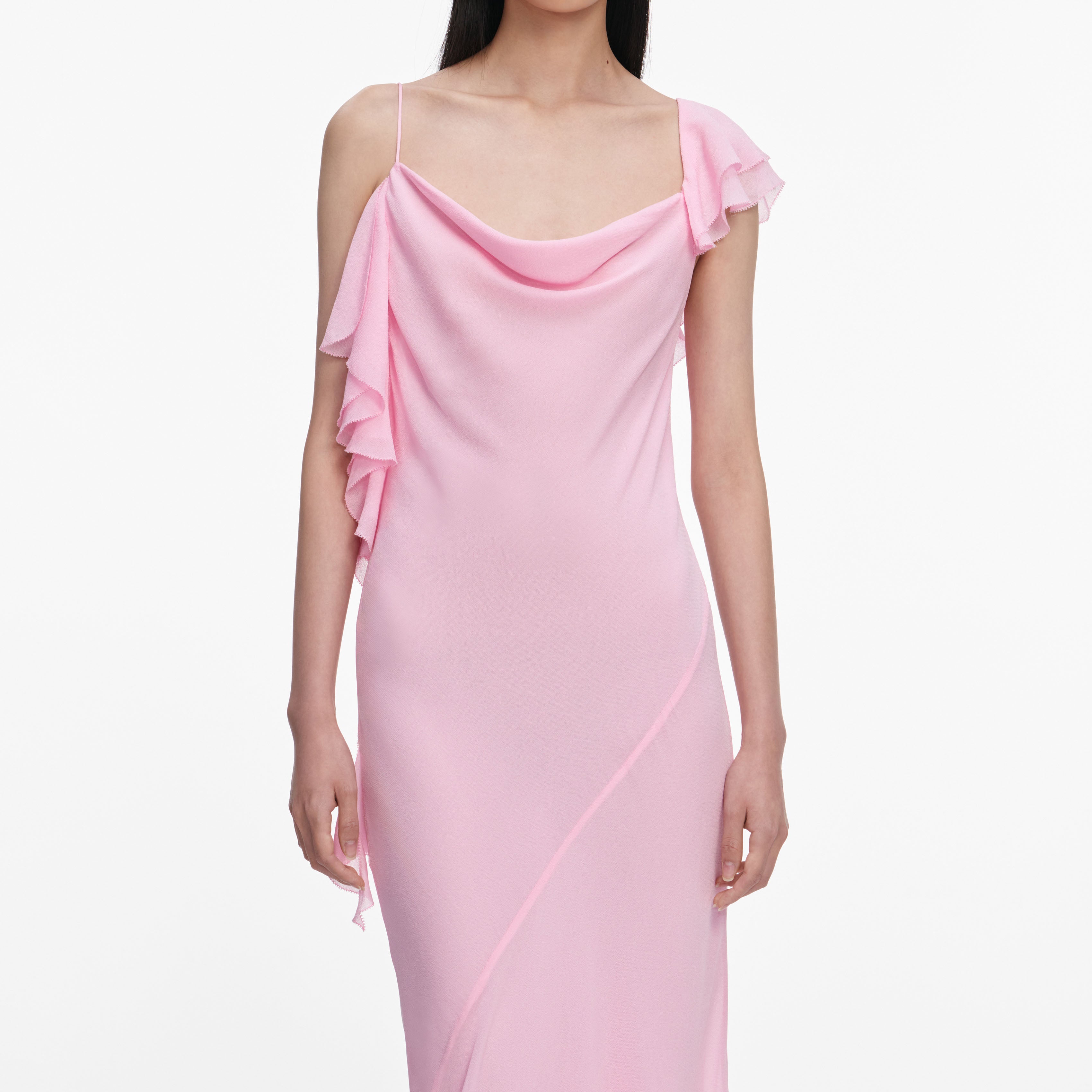 Pink Georgette Frill Maxi Dress