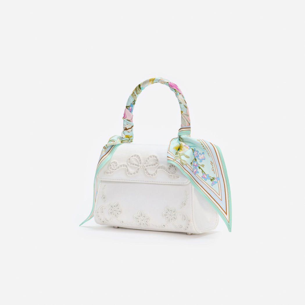 Cream Linen Mint Floral Mini Bag