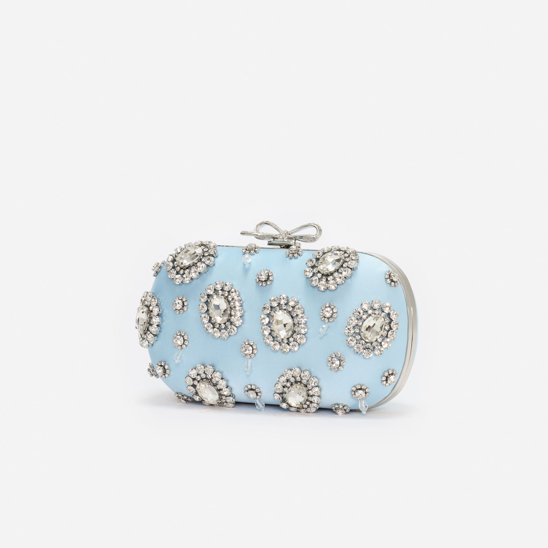 Blue Satin Multi Crystal Clutch Bag