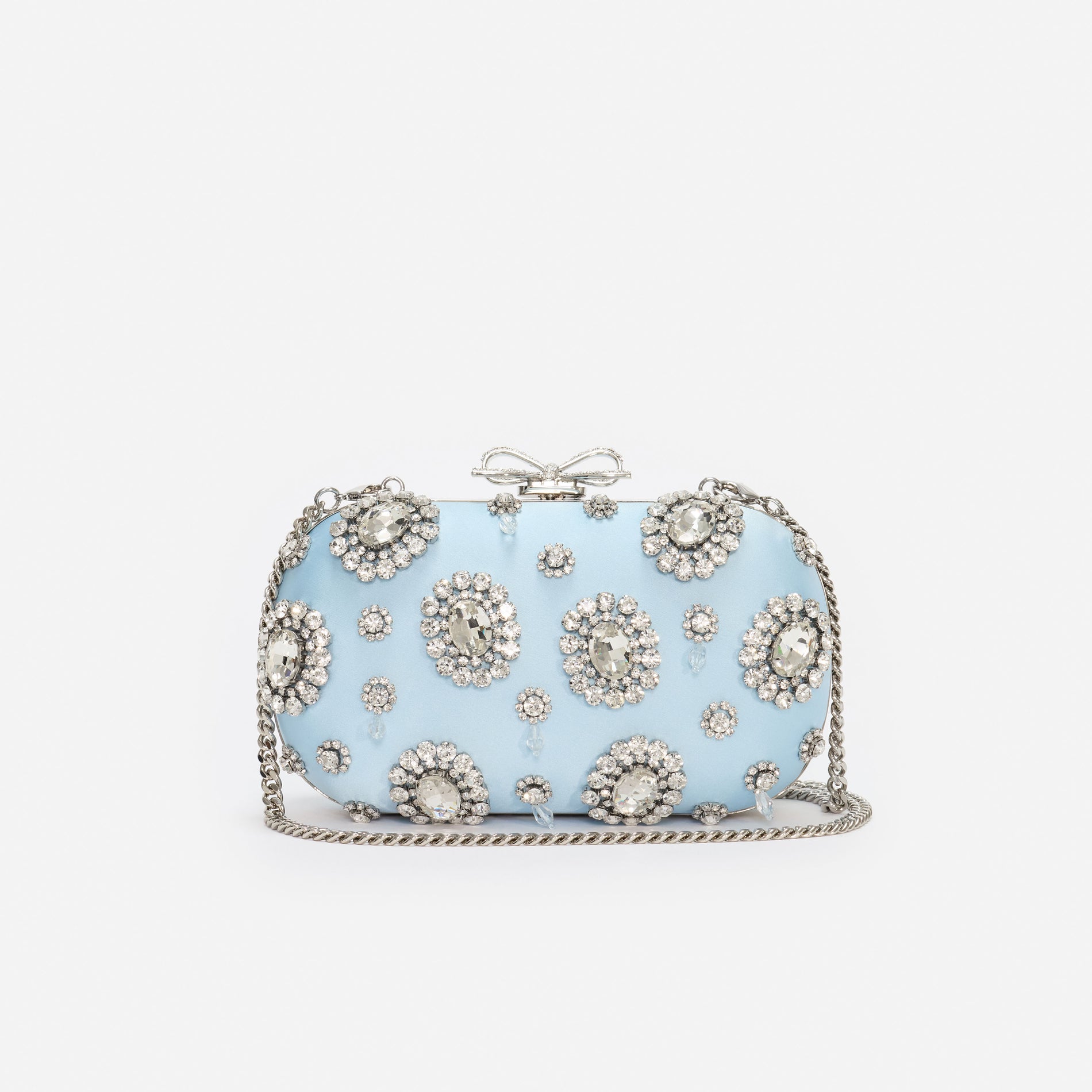 Blue Satin Multi Crystal Clutch Bag