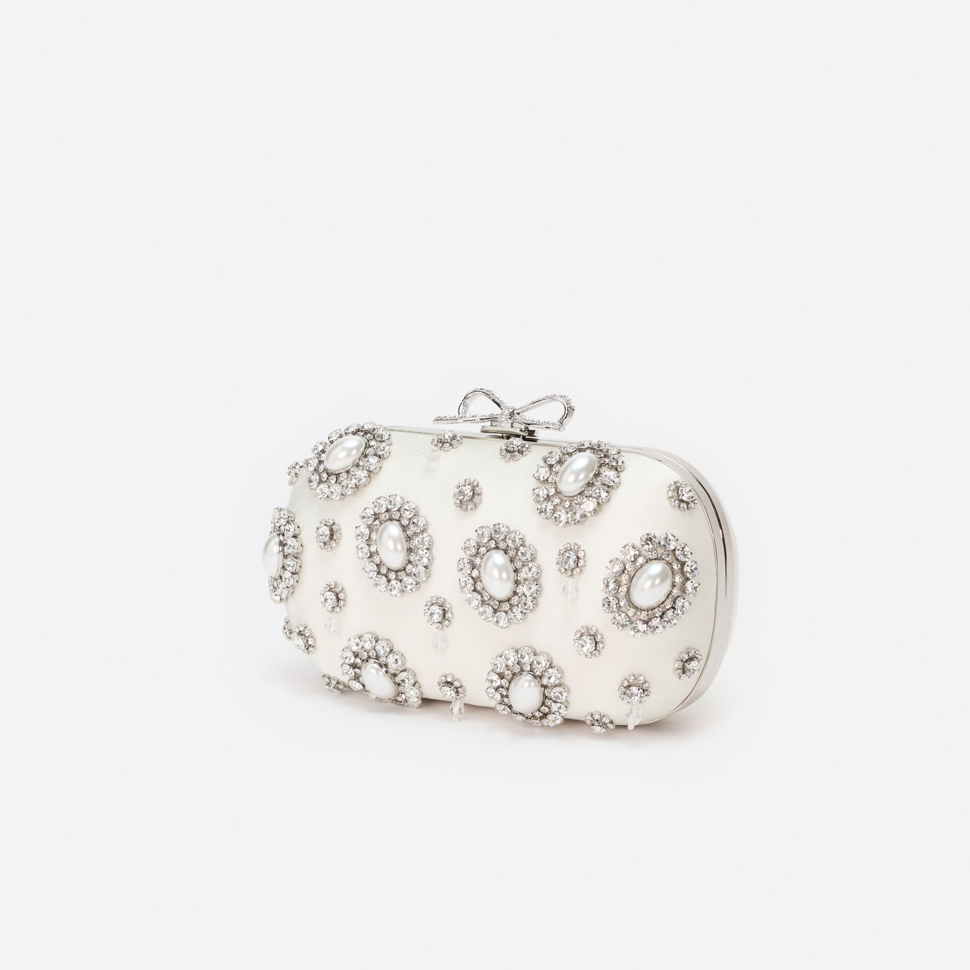 Cream Satin Multi Crystal Clutch Bag