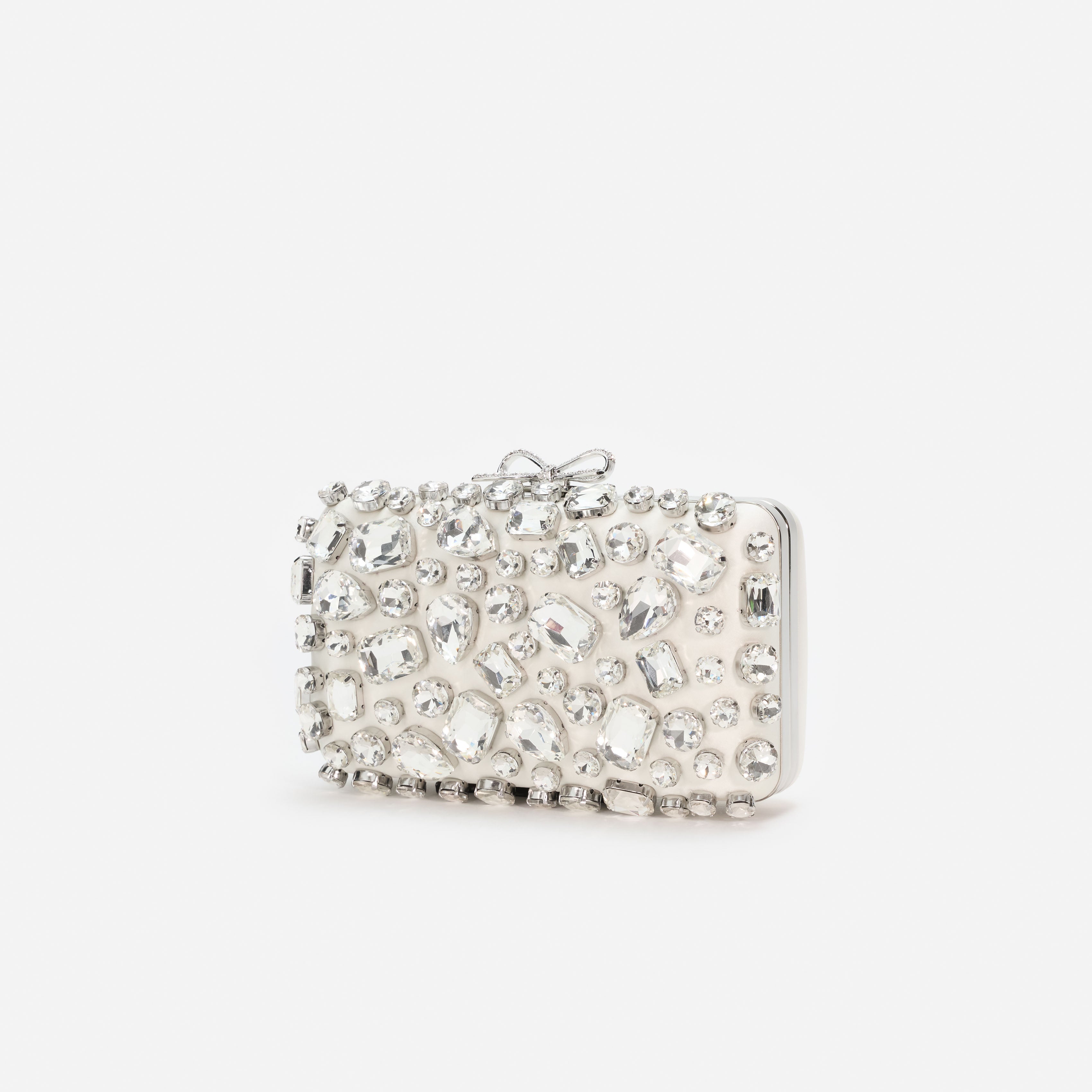 Cream Satin Crystal Clutch Bag