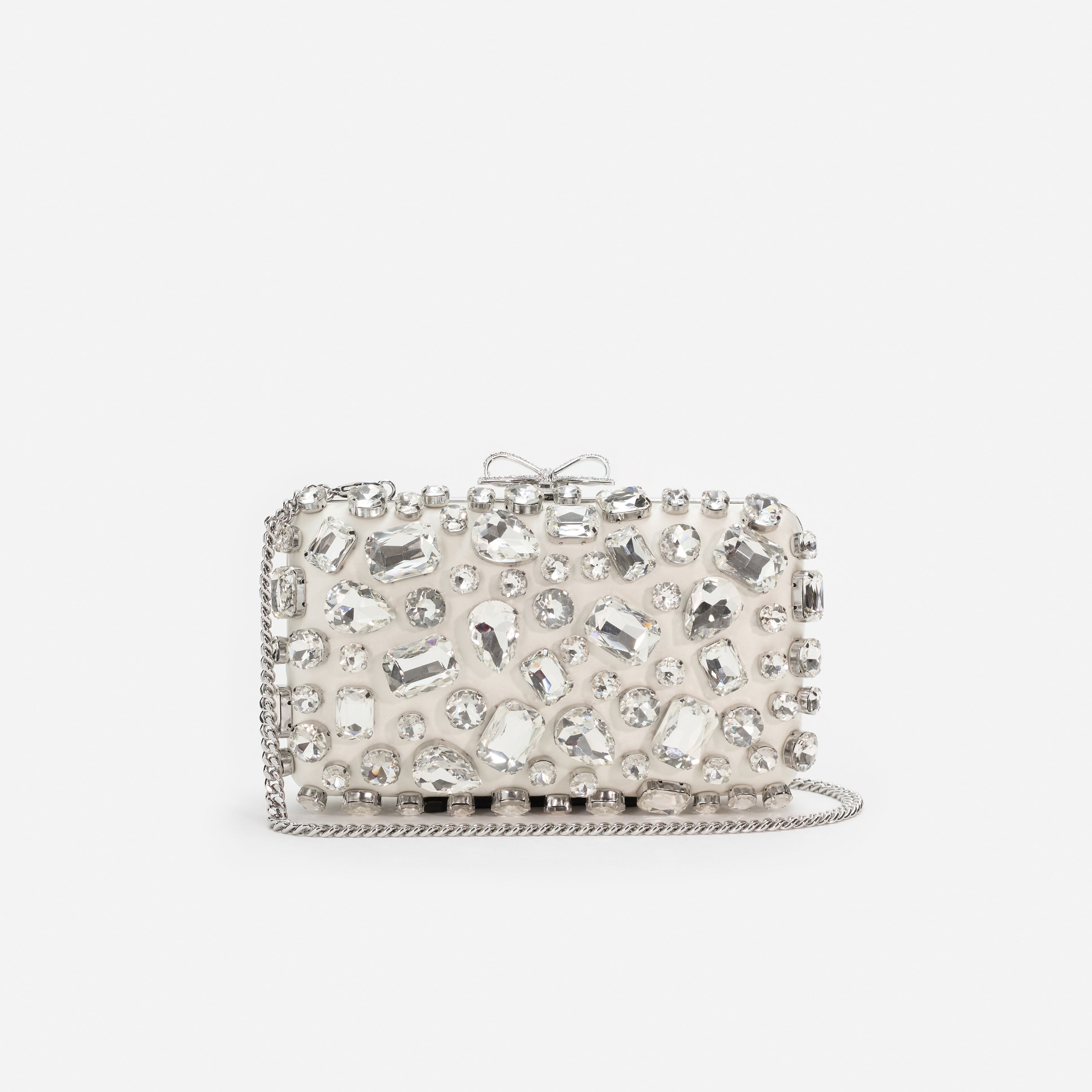 Cream Satin Crystal Clutch Bag