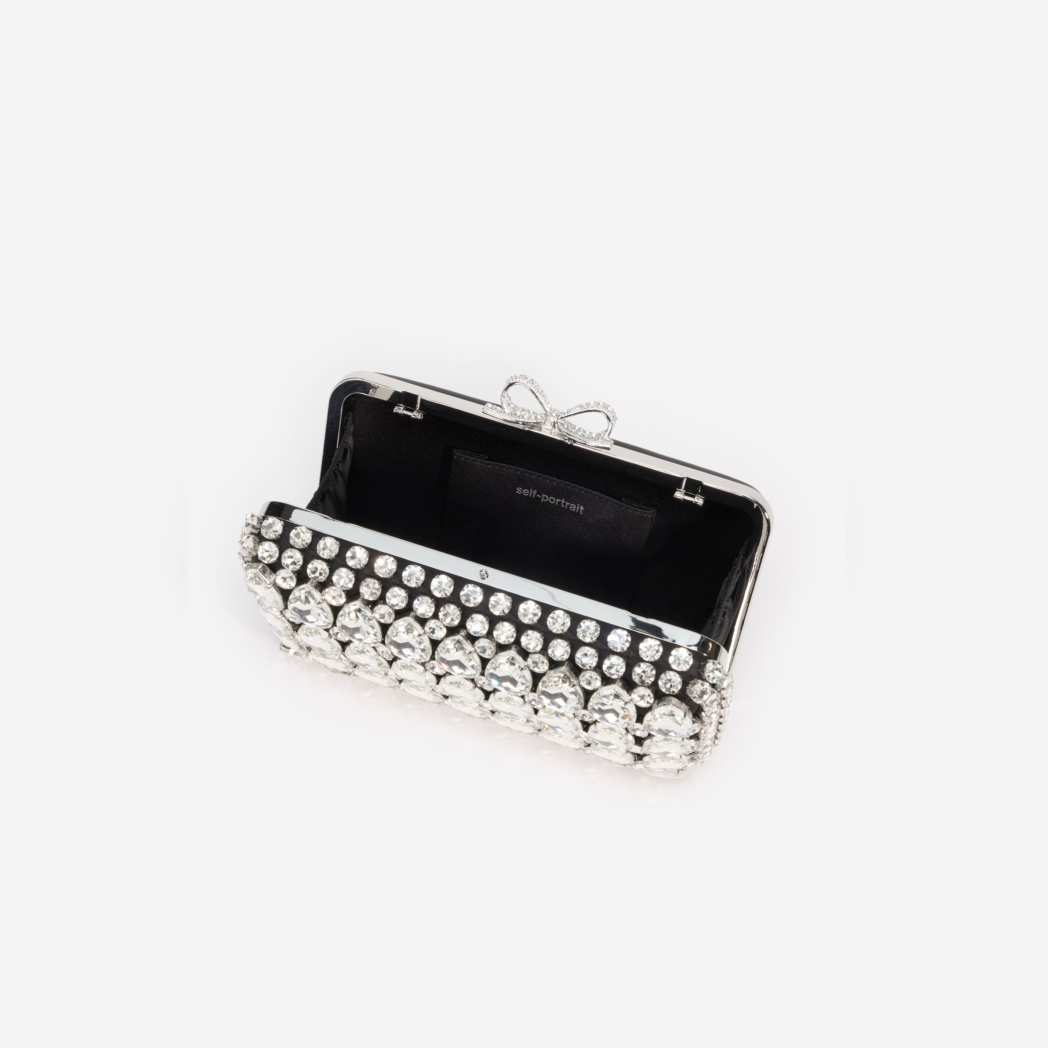Black Satin Crystal Clutch Bag