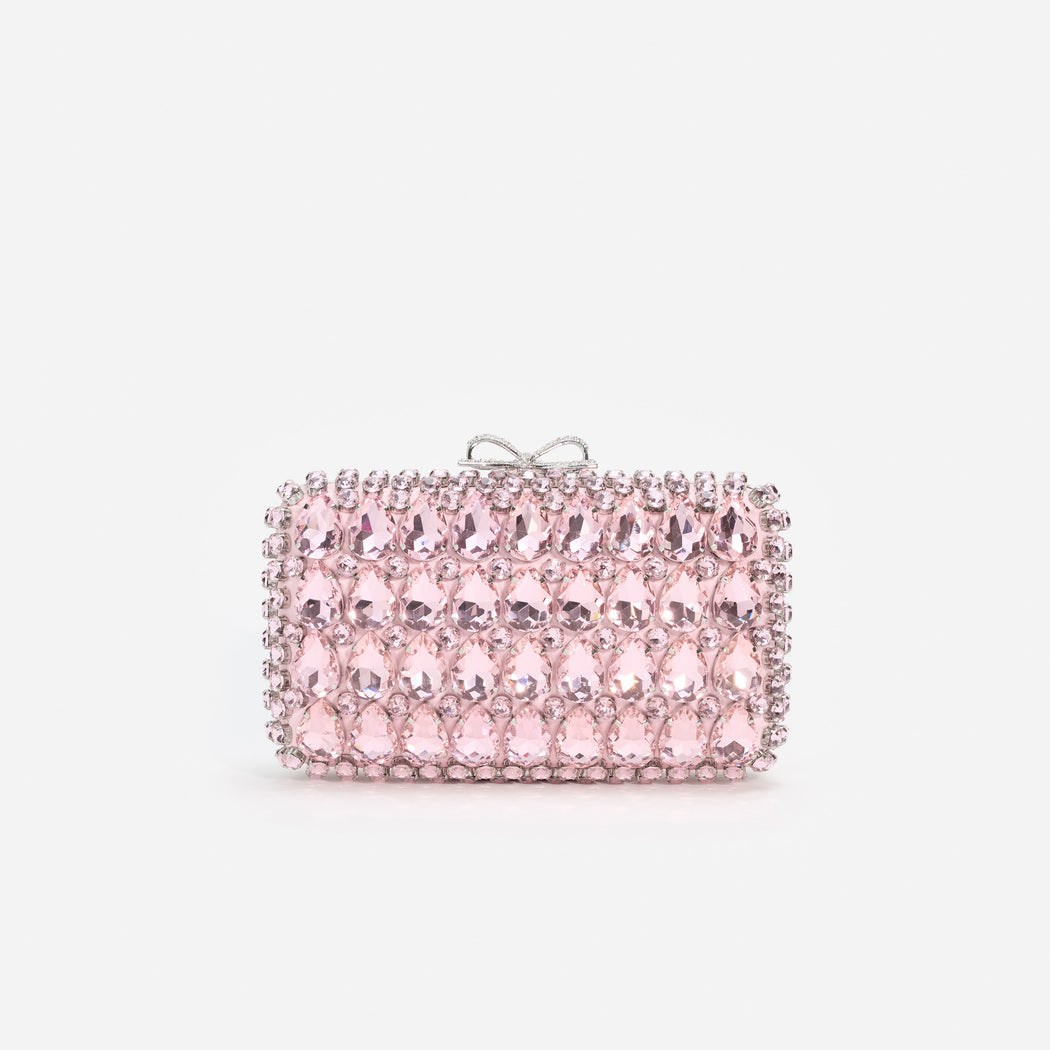 Pink Satin Crystal Clutch Bag