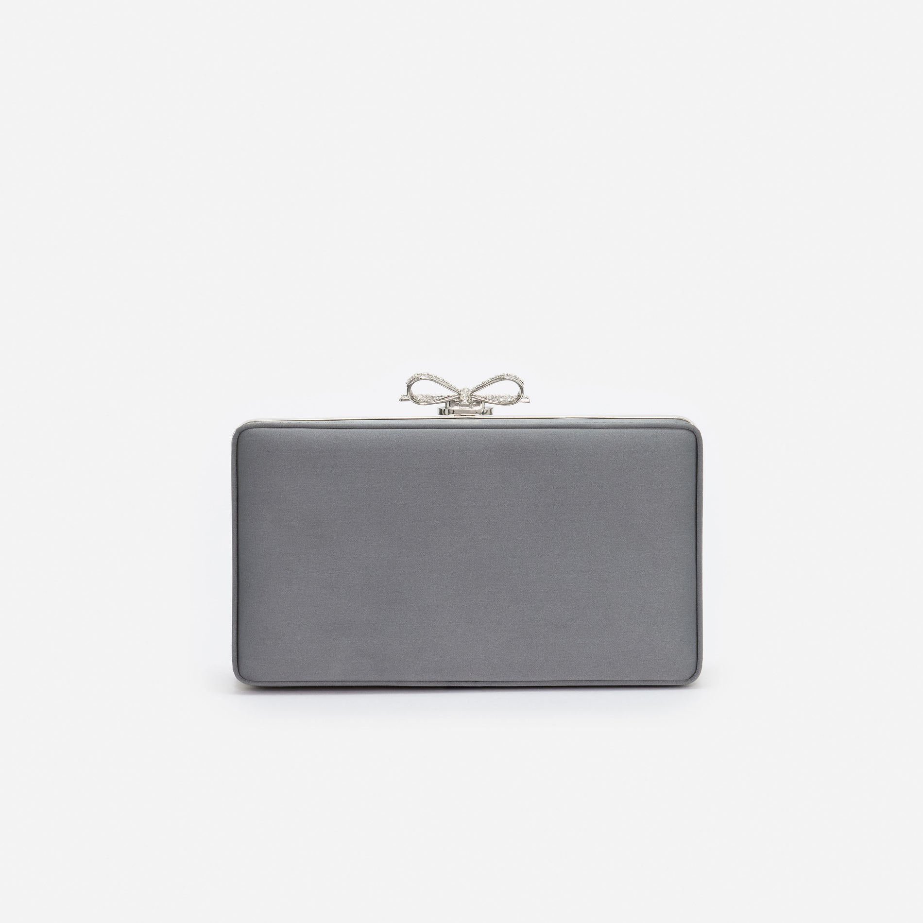 Grey Satin Crystal Clutch Bag
