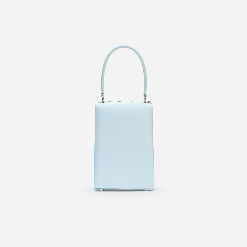 Blue Satin Crystal Mini Bow Bag