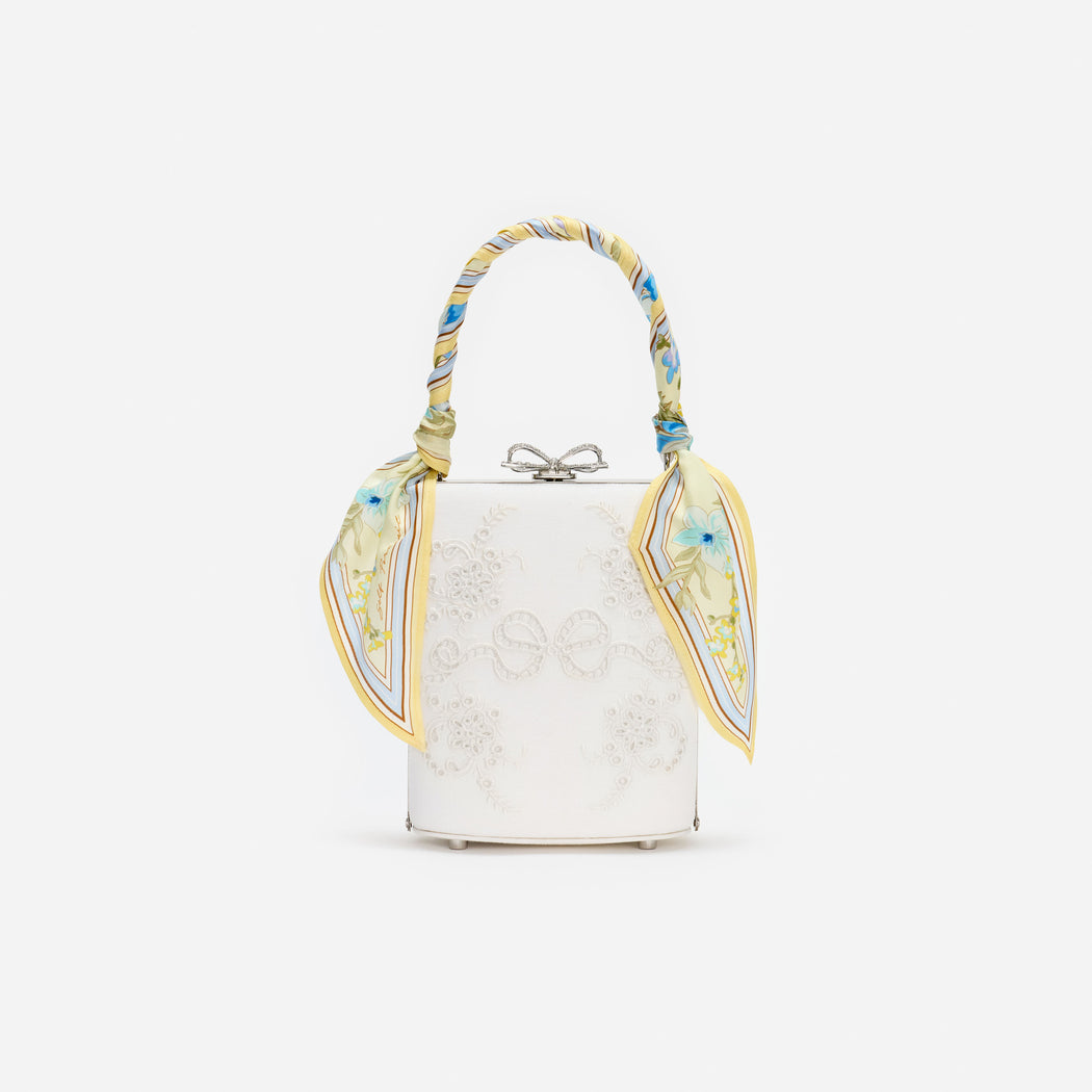Cream Linen Yellow Floral Mini Bow Bag