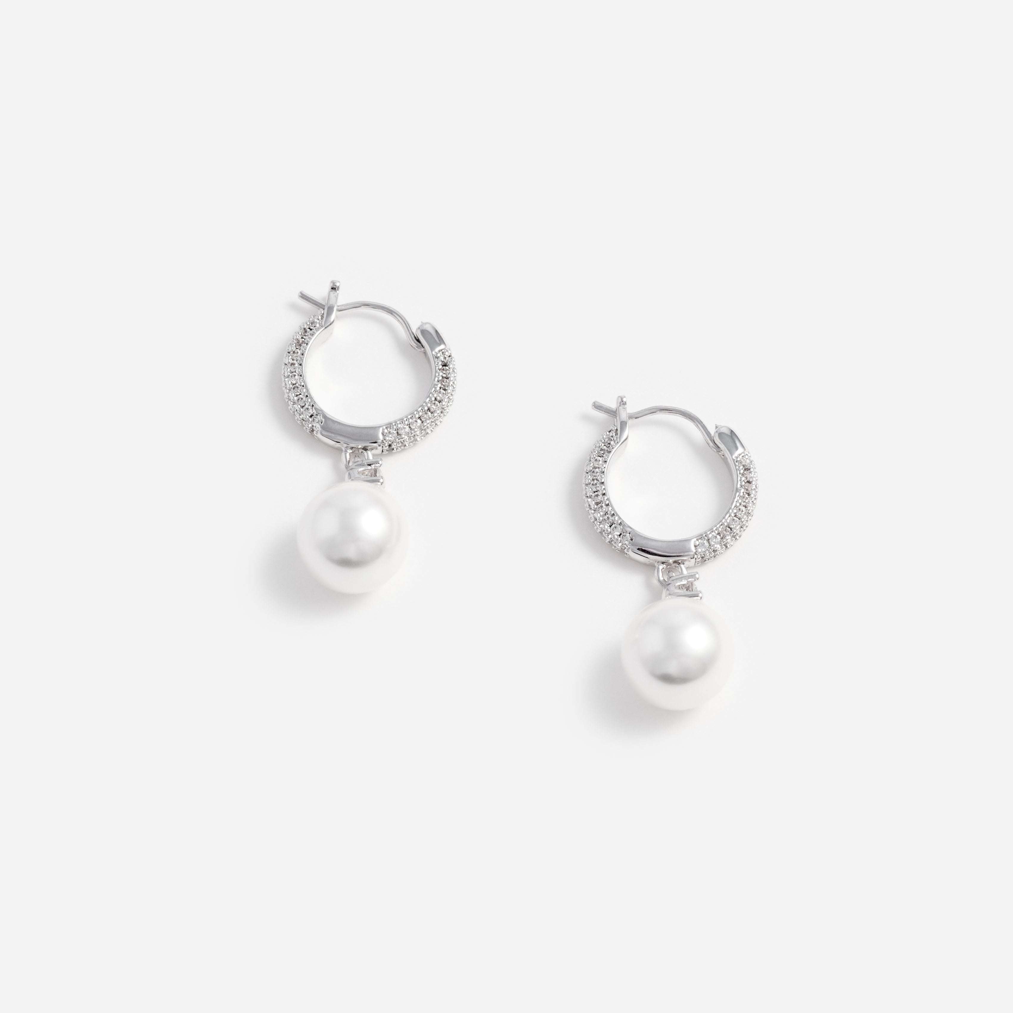 Crystal Pearl Drop Hoop Earrings