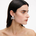 Silver Pearl Bow Drop Earrings