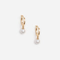 Gold Pearl Drop Hoop Earrings