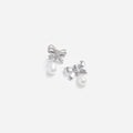Crystal Bow Pearl Droplet Earrings