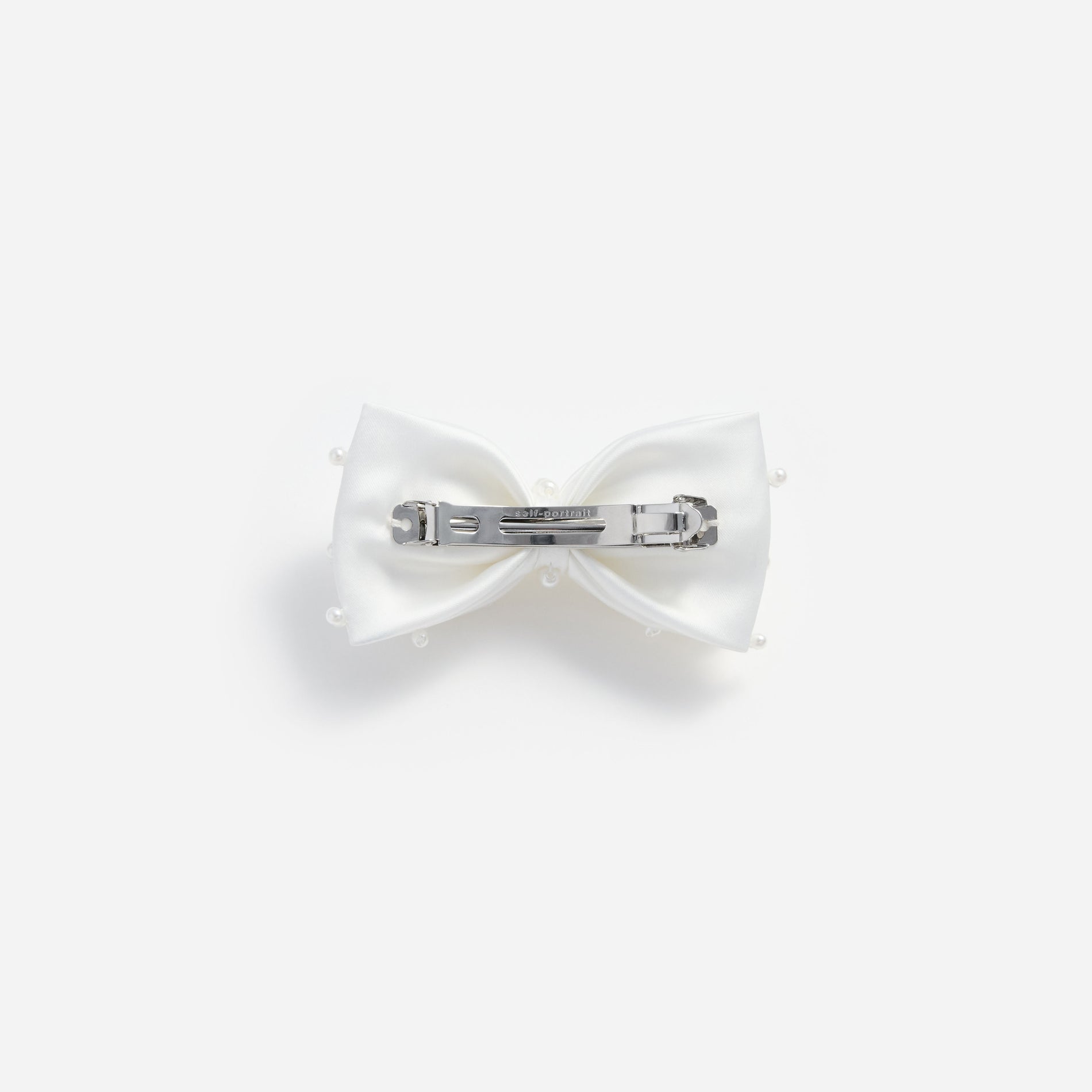 Cream Satin Pearl Bow Hair Clip