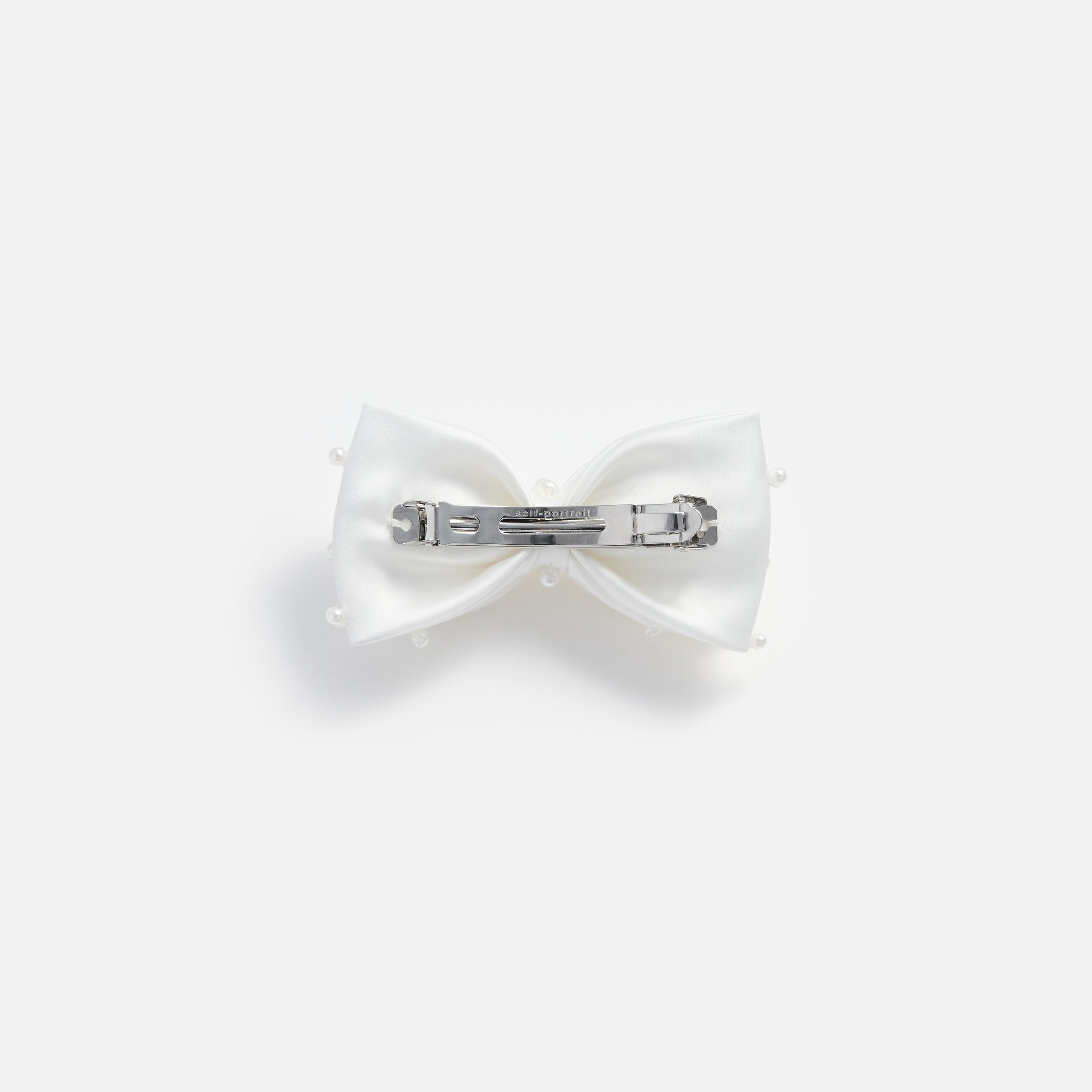 Cream Satin Pearl Bow Hair Clip