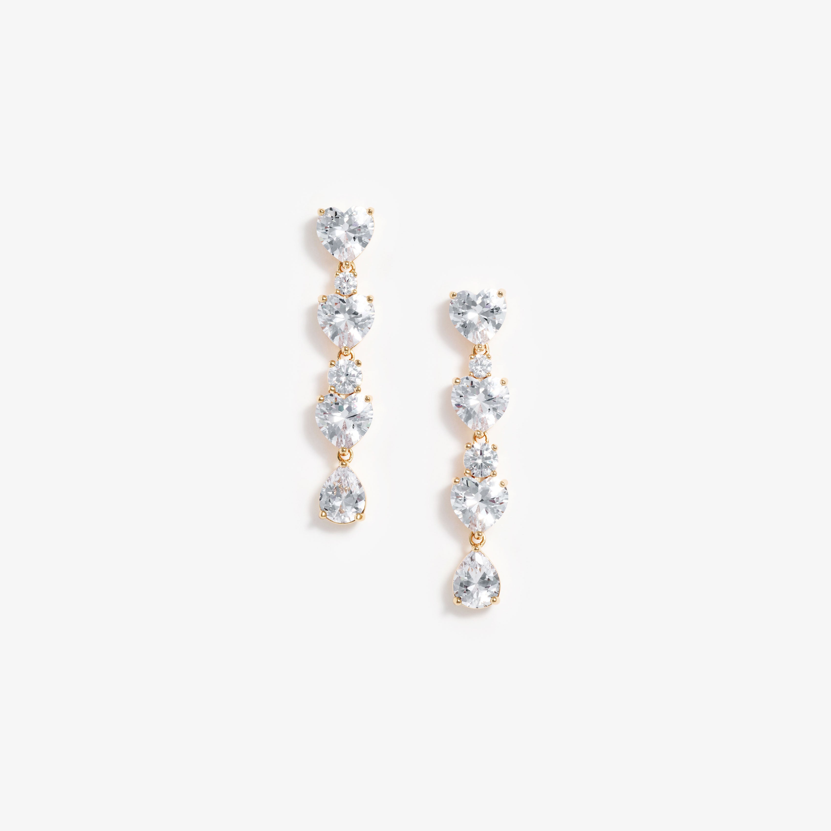 Gold Heart Crystal Tiered Earrings