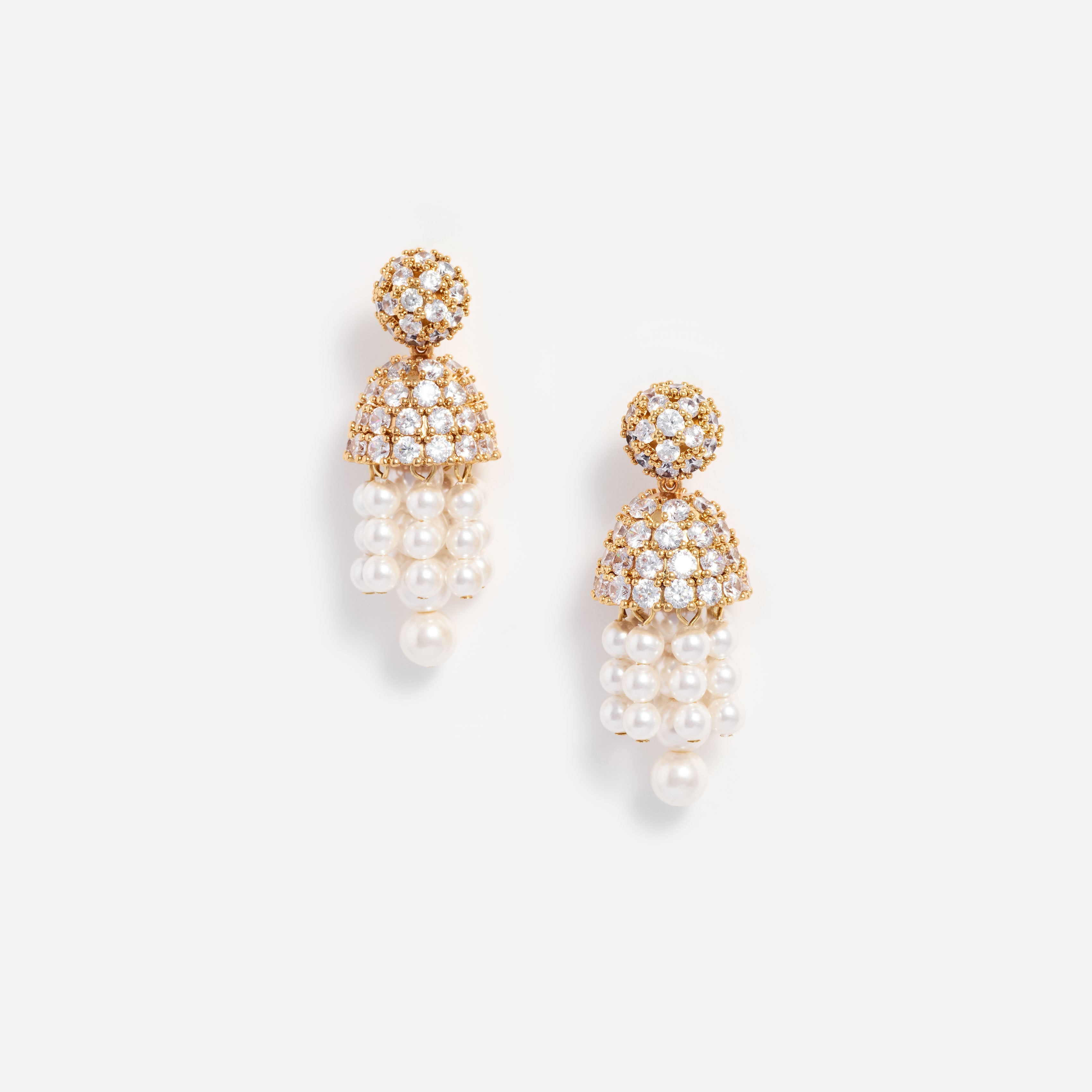 Gold Crystal Cluster Pearl Drop Earrings