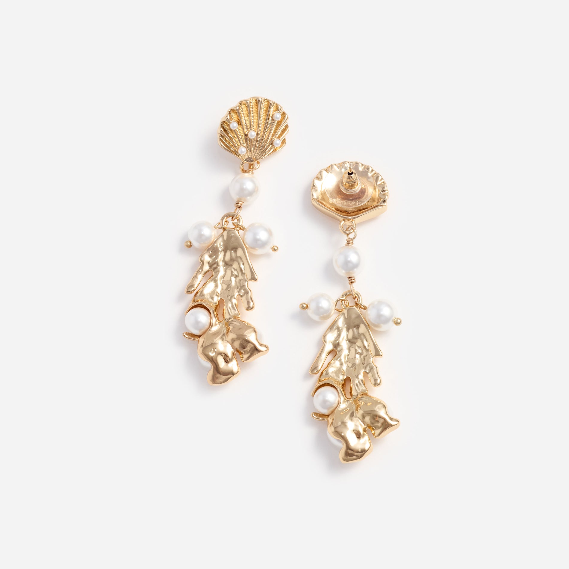 Gold Shell Pearl Coral Earrings