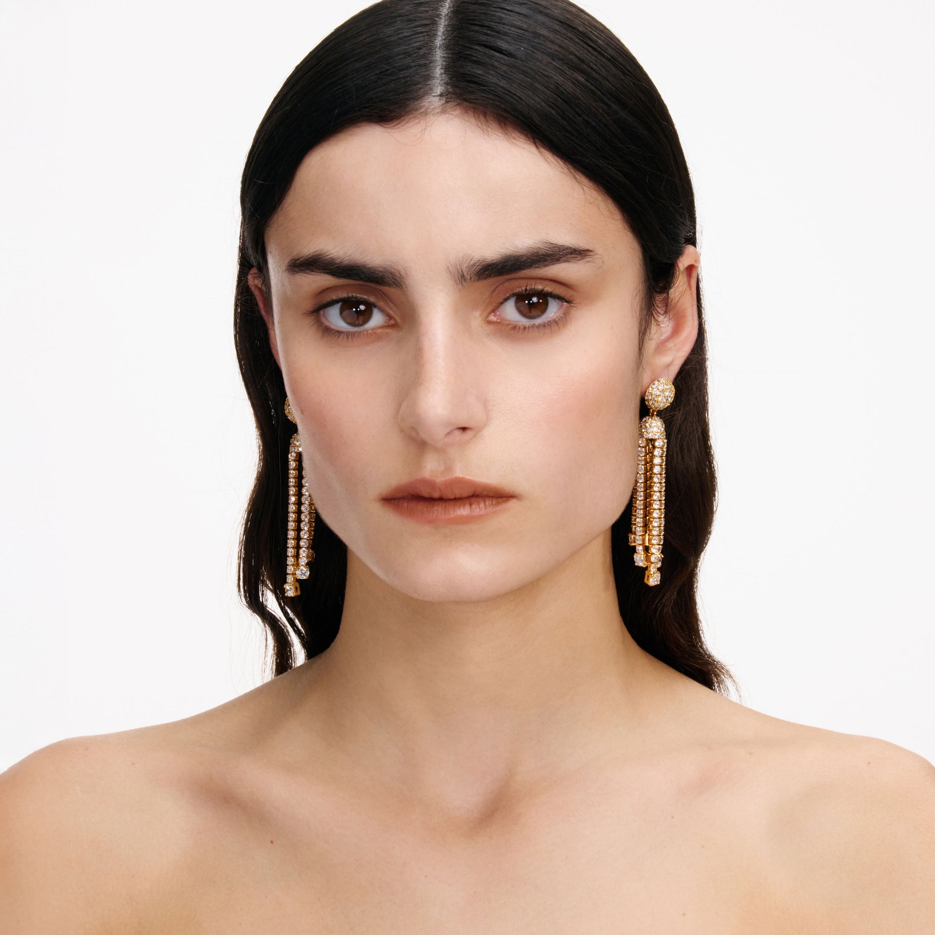 Gold Crystal Cluster Tiered Earrings