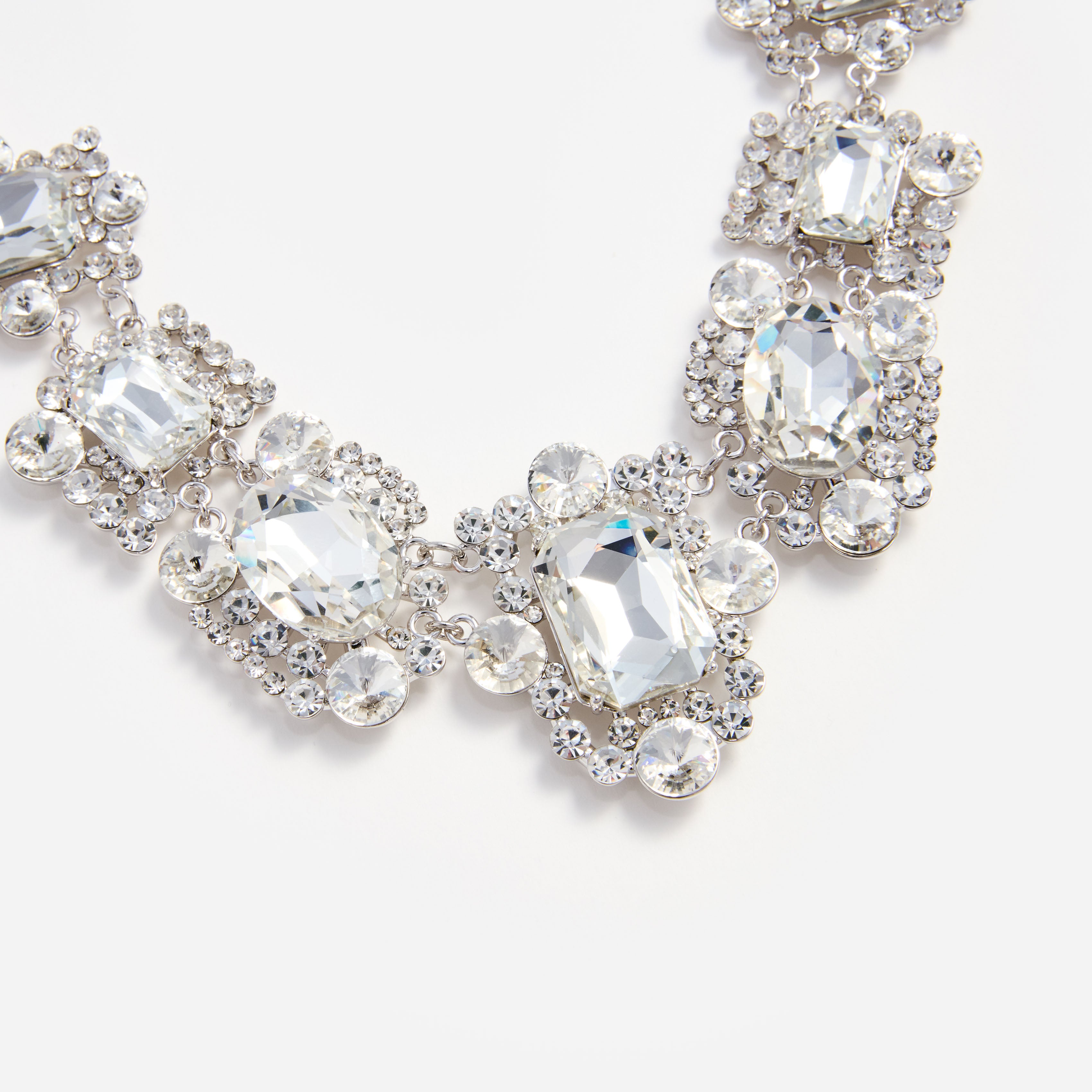 Silver Crystal Cluster Necklace