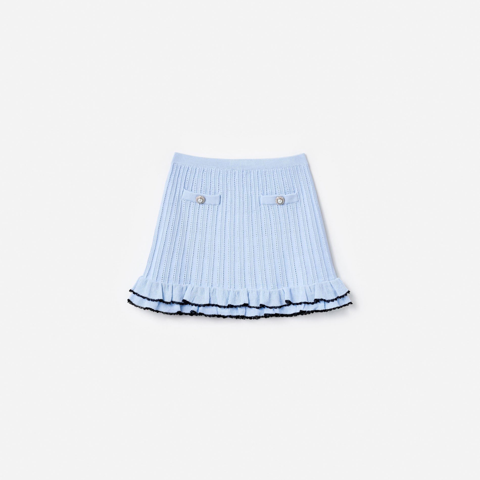 Blue Frill Trim Knit Skirt