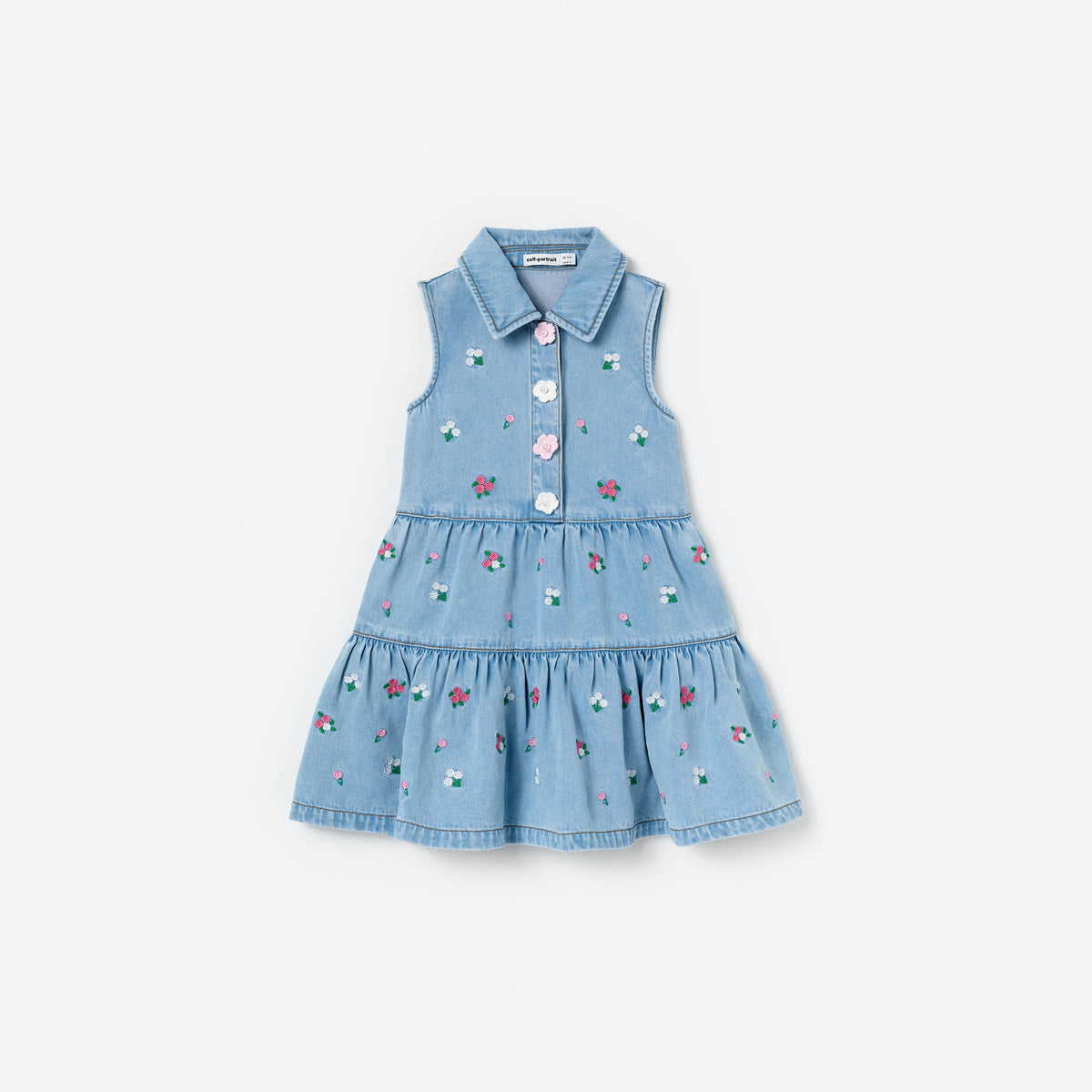 Flower Denim Embroidered Dress – self-portrait