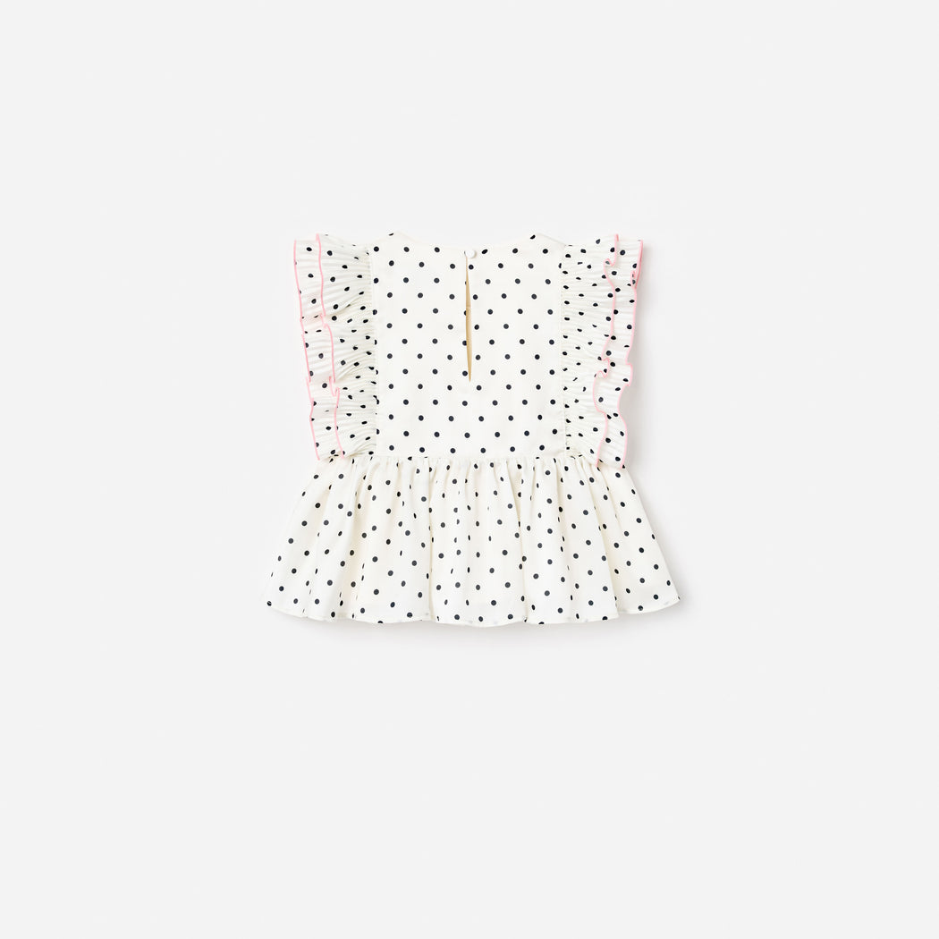 Cream Polka Dot Frill Top