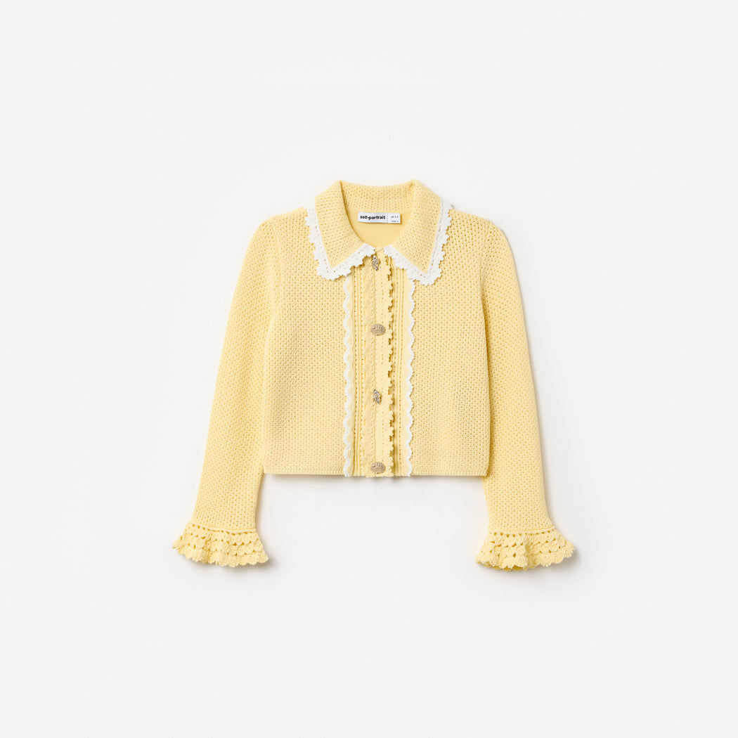 Yellow Pointelle  Frill Cardigan