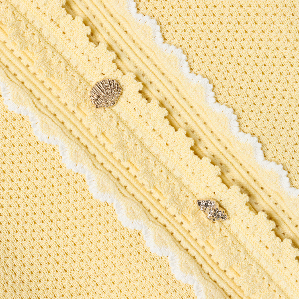 Yellow Pointelle  Frill Cardigan