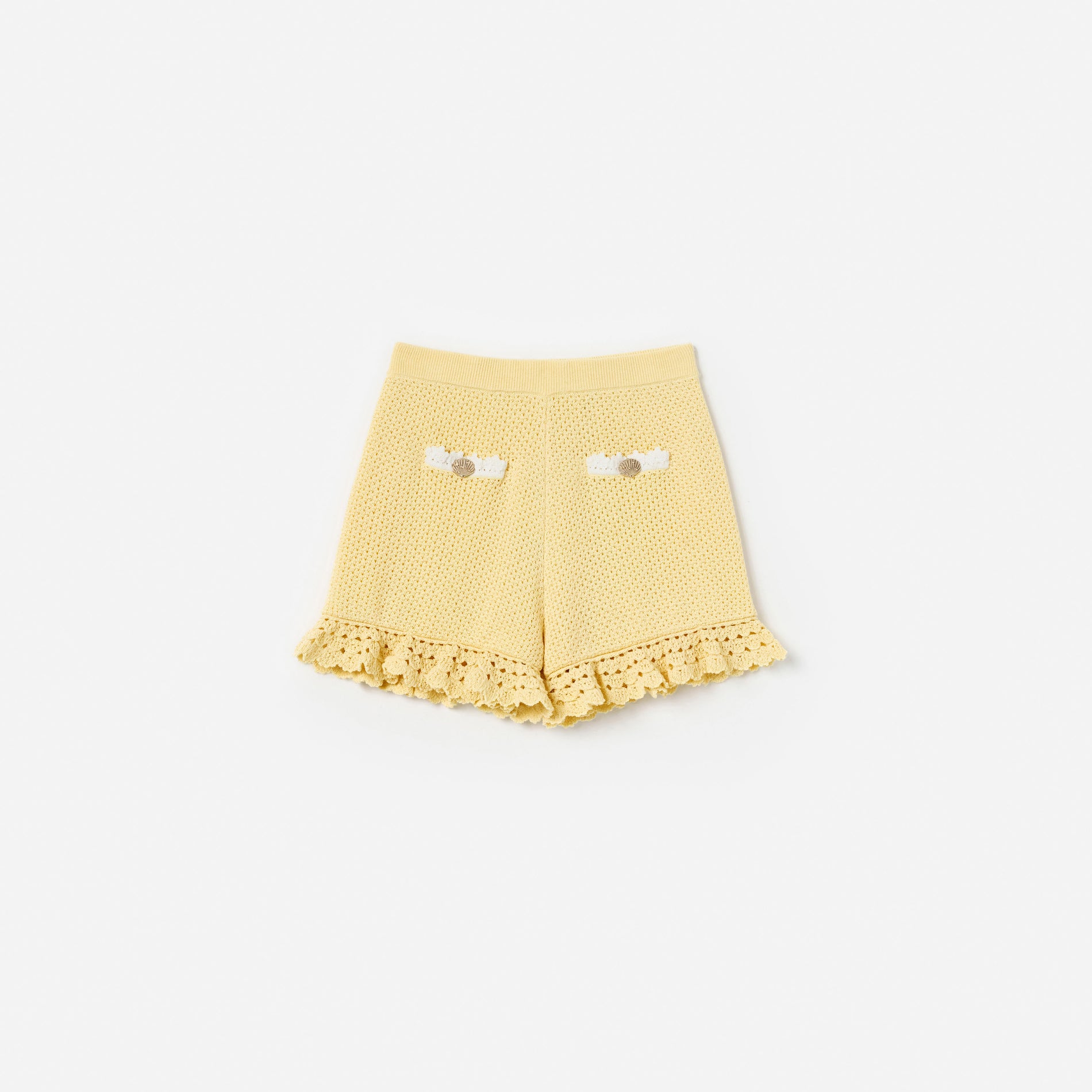 Yellow Pointelle Knit Shorts