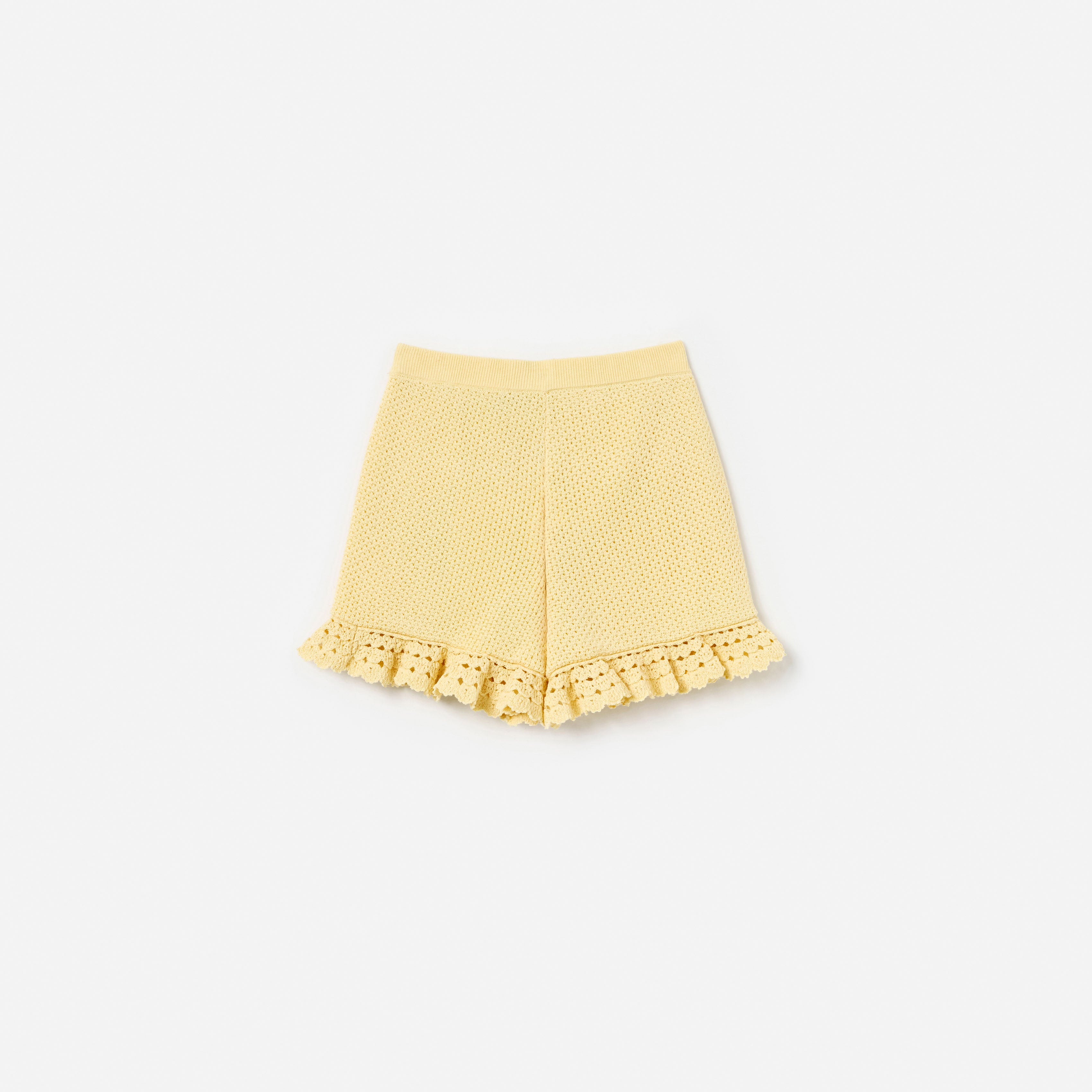 Yellow Pointelle Knit Shorts
