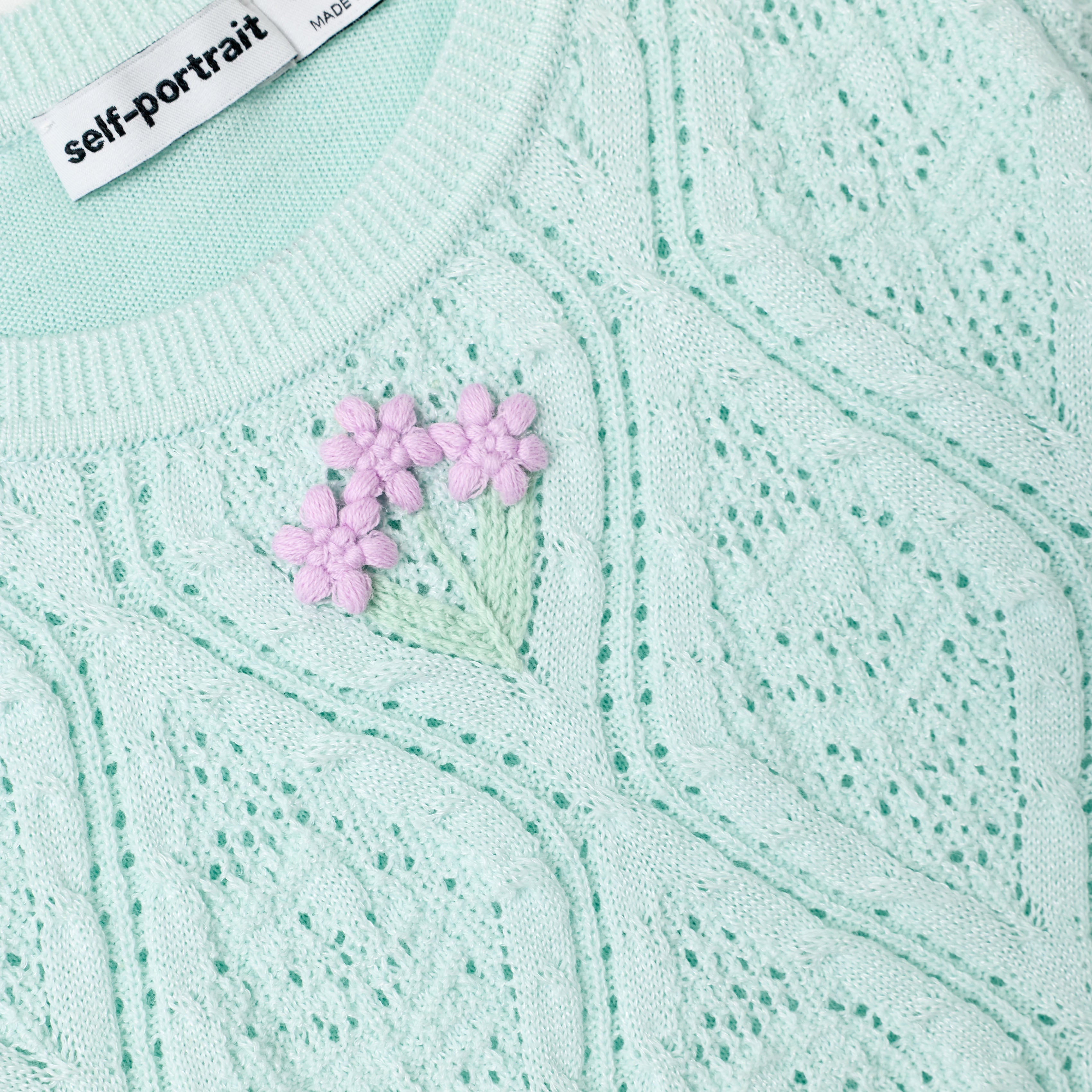 Mint Flower Embroidered Knit Dress