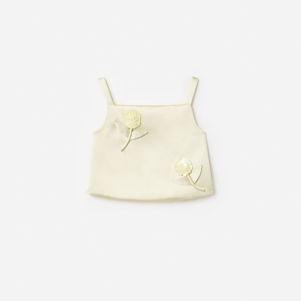 Yellow Satin Sequin Flower Top