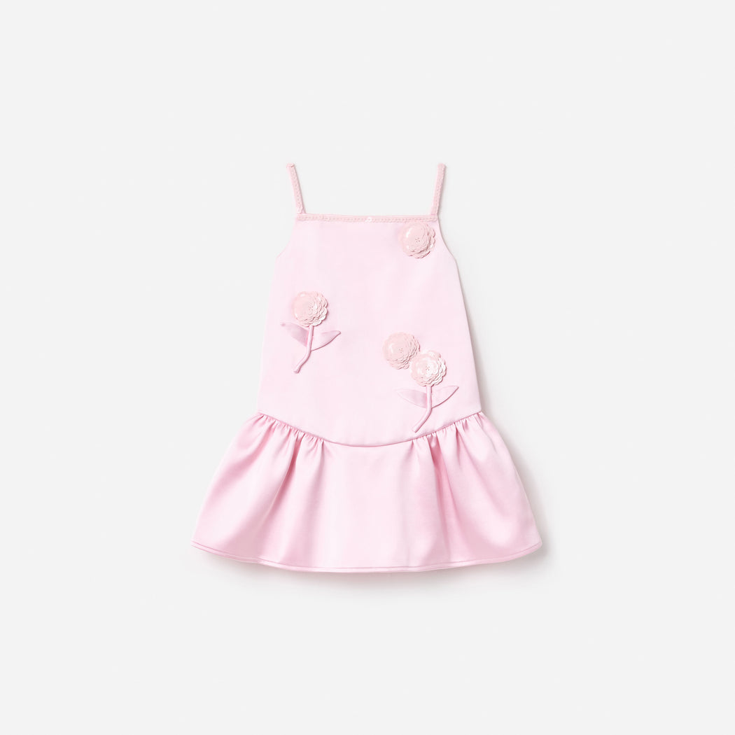 Pink Crepe Sequin Flower Dress